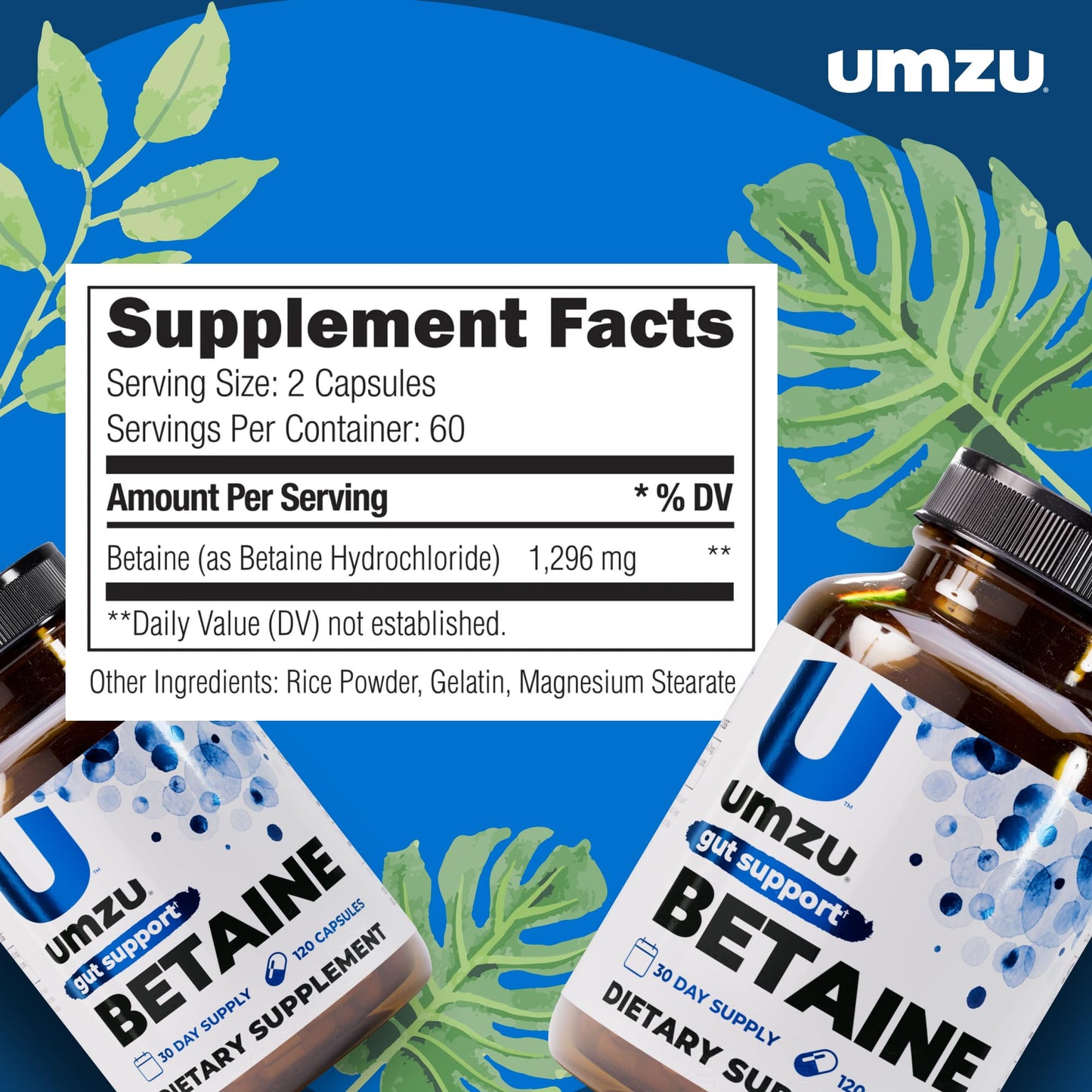 UMZU Betaine HCl Supplement Capsules, 120 Count