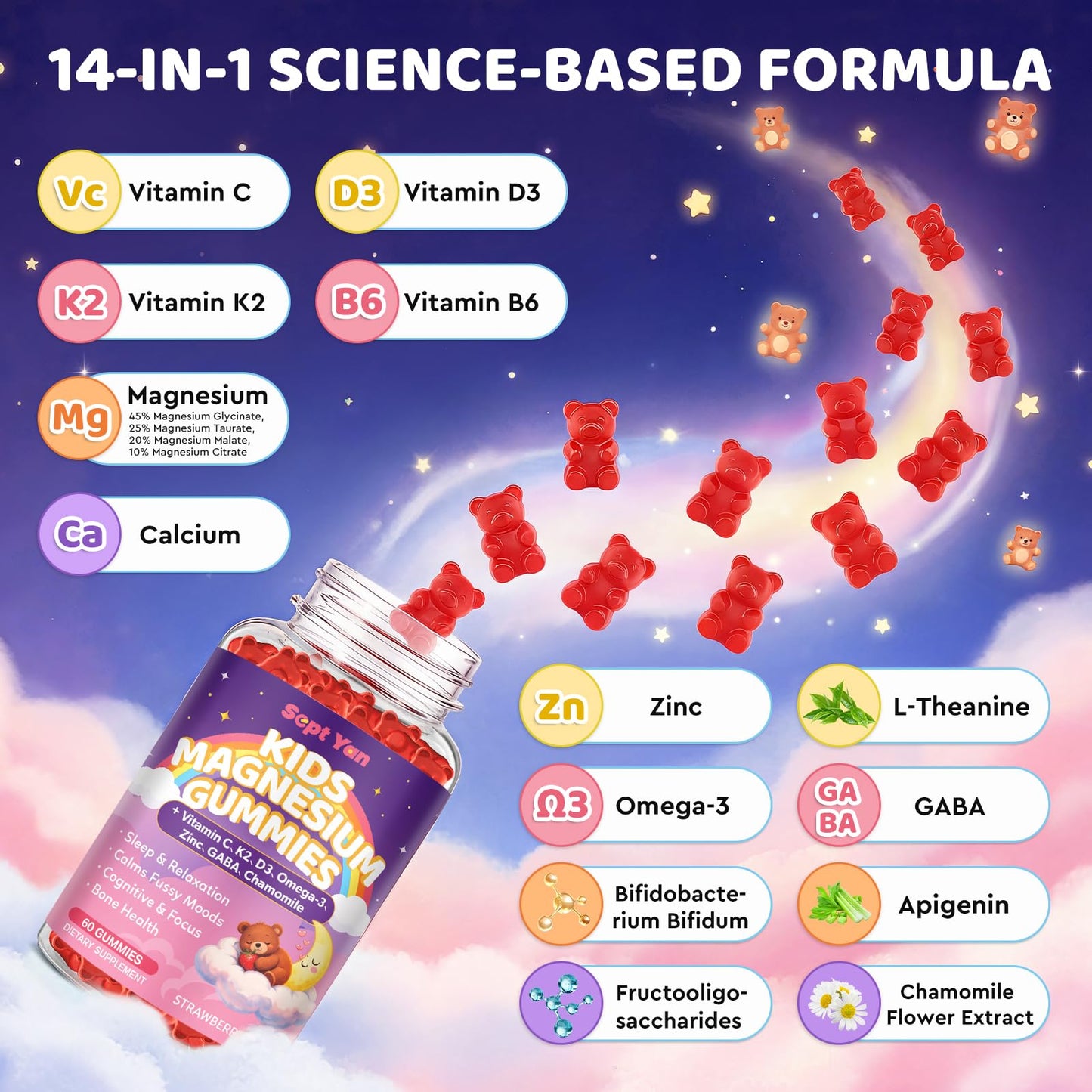 SEPT YAN Magnesium Calming Gummies 60 Count