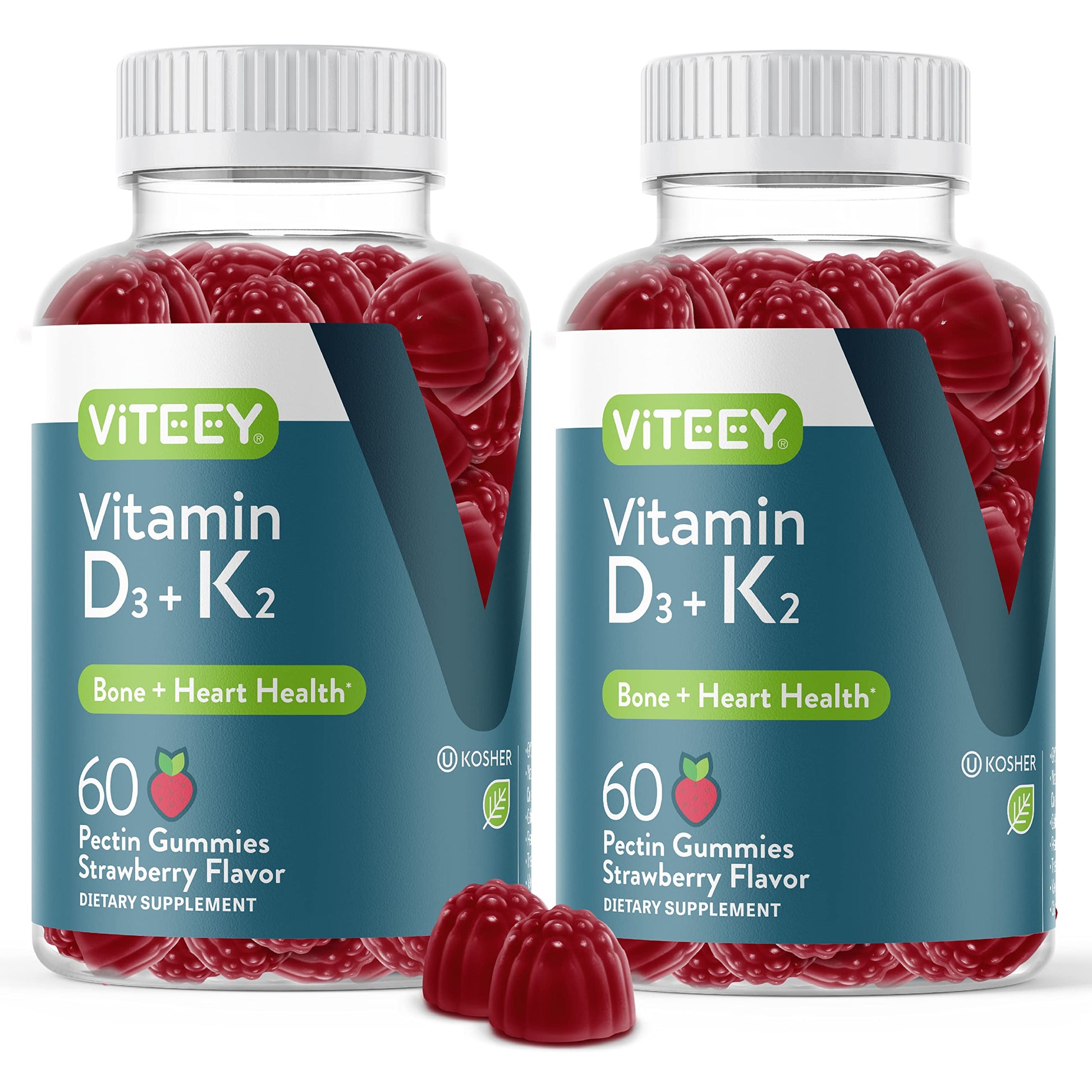 Viteey Vitamin D3 K2 Gummies 1000 IU Vitamin D3 and 100 mcg K2 - 120 Count