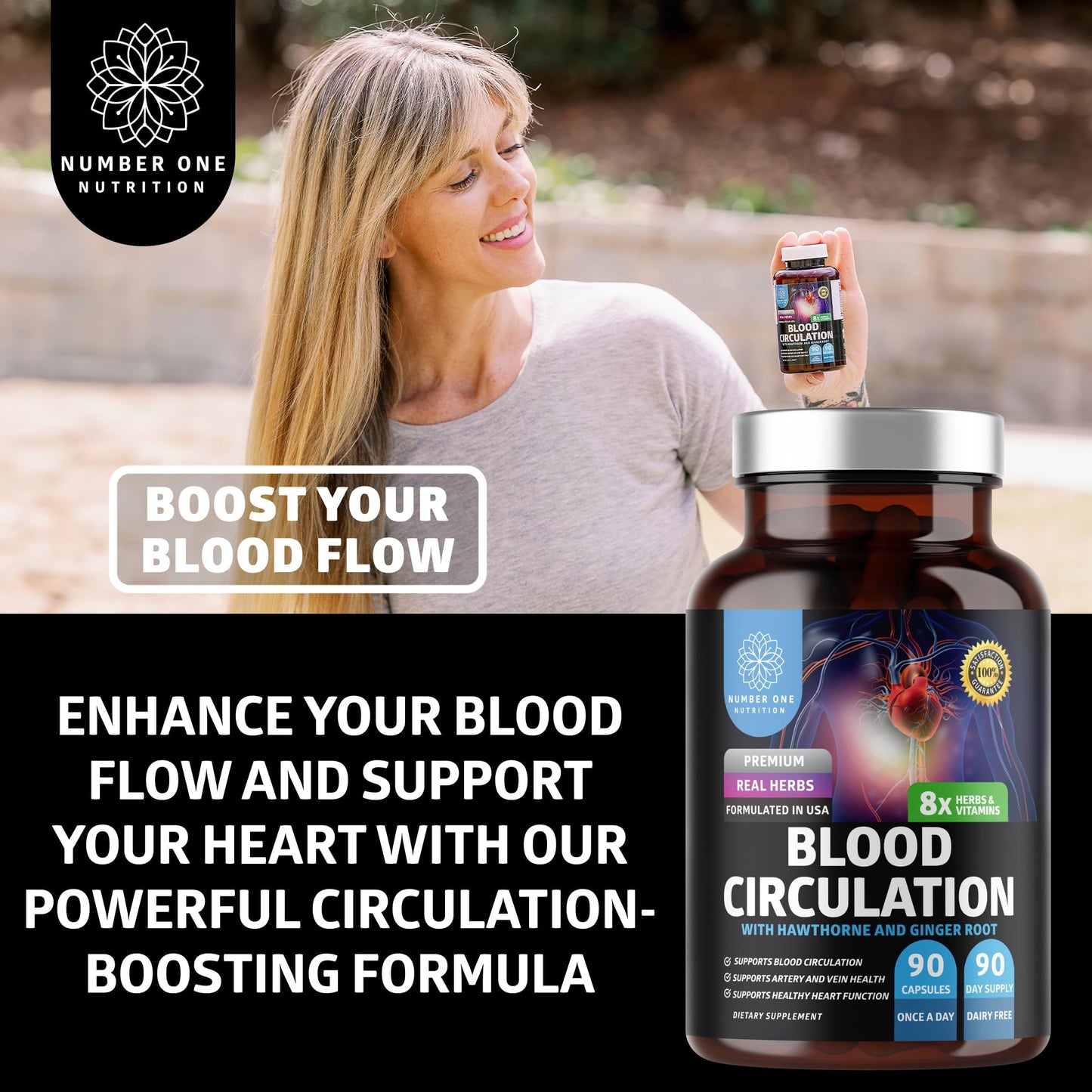 Number One Nutrition Premium Blood Circulation Supplement for Women and Men Capsule, 90 Count