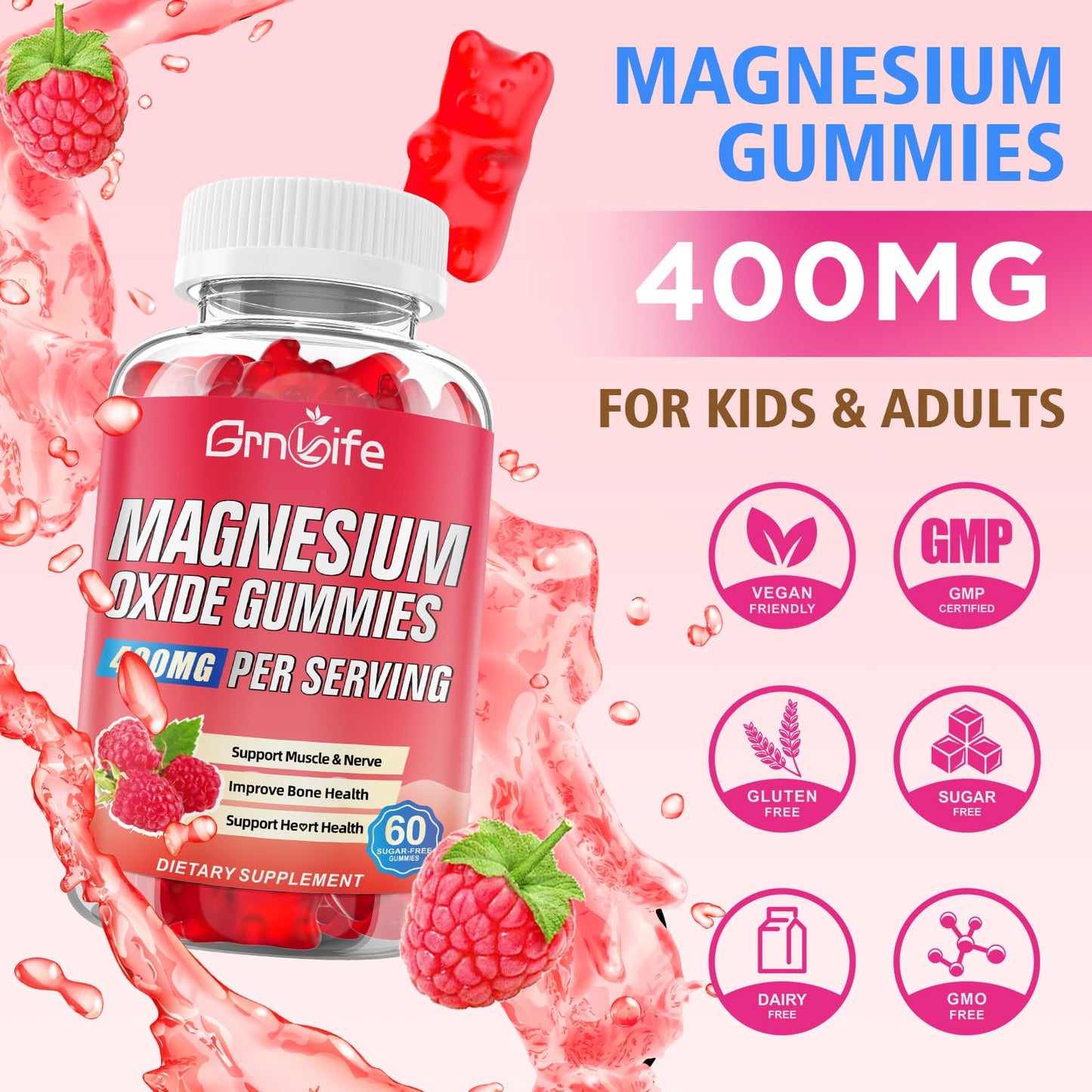 GrnLife Magnesium Oxide Gummies 400mg, 120 Count