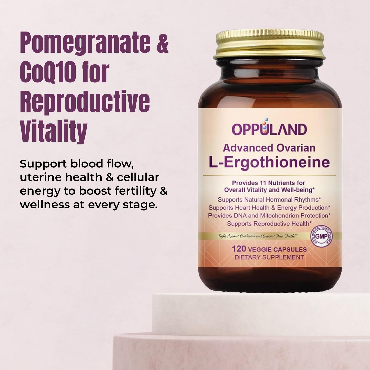 oppuland L-Ergothioneine Supplement for Women – Advanced Ovarian Support with Inositol, CoQ10, Vitex, and Multivitamins – Supports Fertility, Ovulation, Hormone Balance – 120 Capsules