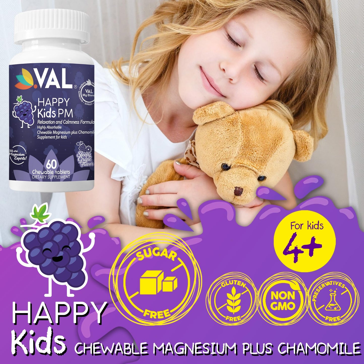 VAL Kids PM Magnesium Tablet, 60 Count