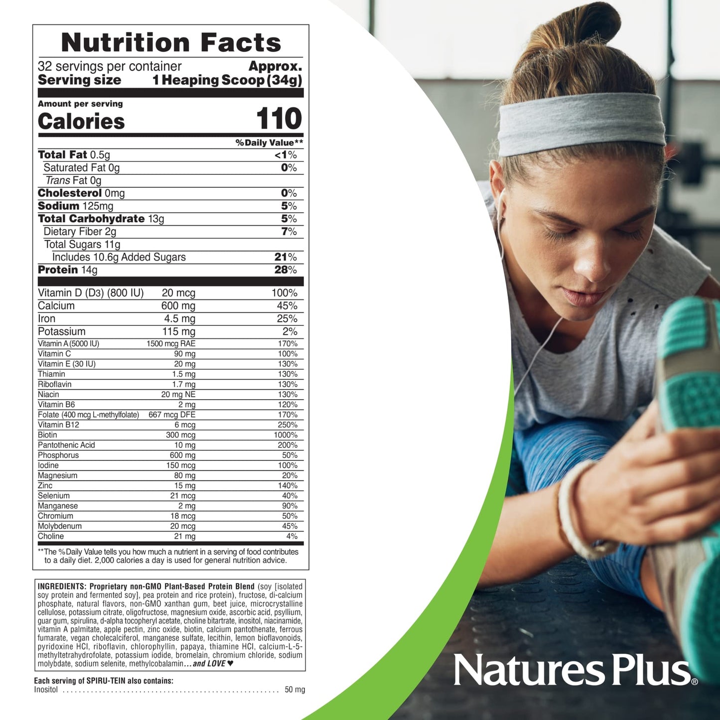 NaturesPlus SPIRU-TEIN Strawberry Plant-Based Protein Powder, 38.4 oz