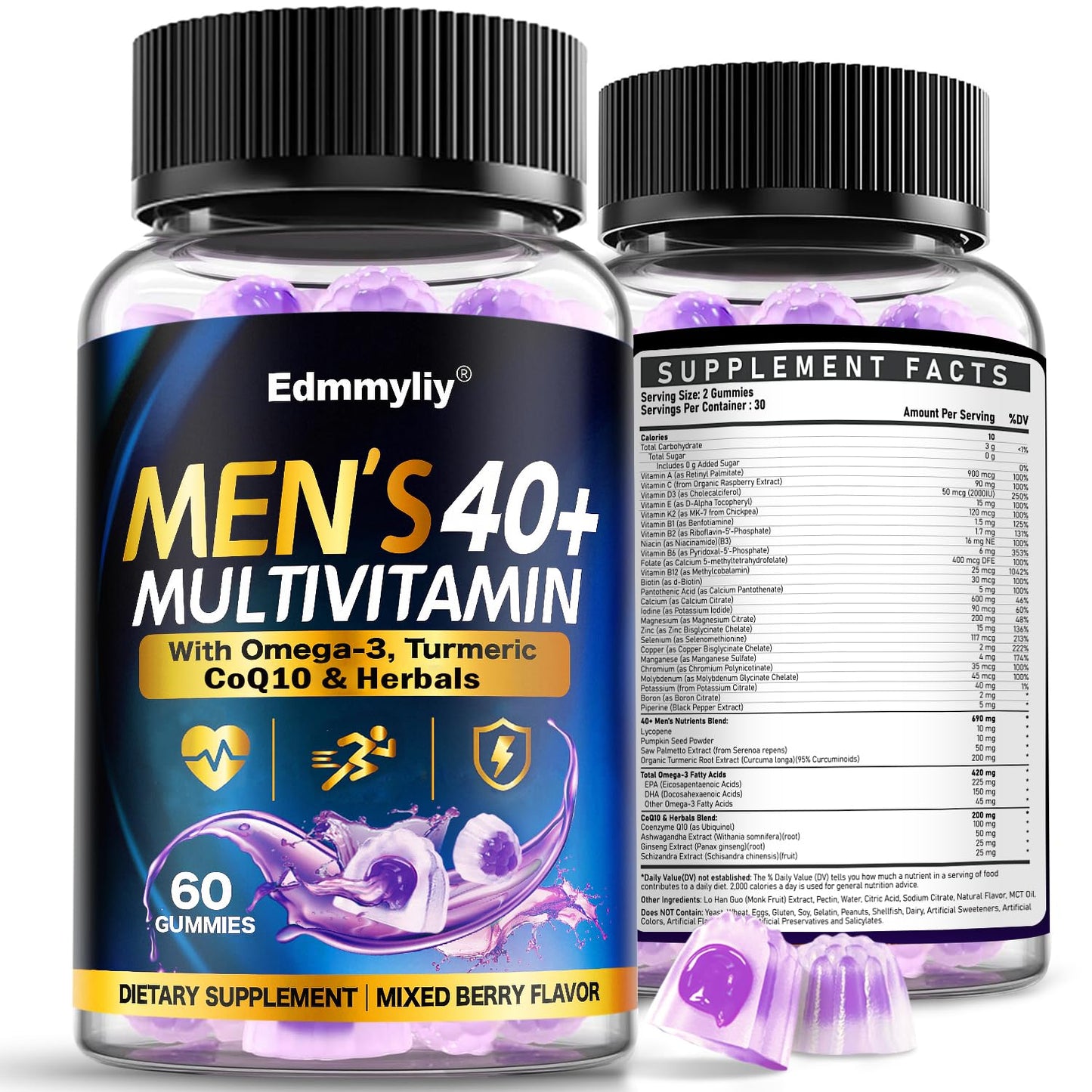 Edmmyliy Multivitamin Gummies for Men 40 Plus - Methylated Vitamins, 120 Gummies