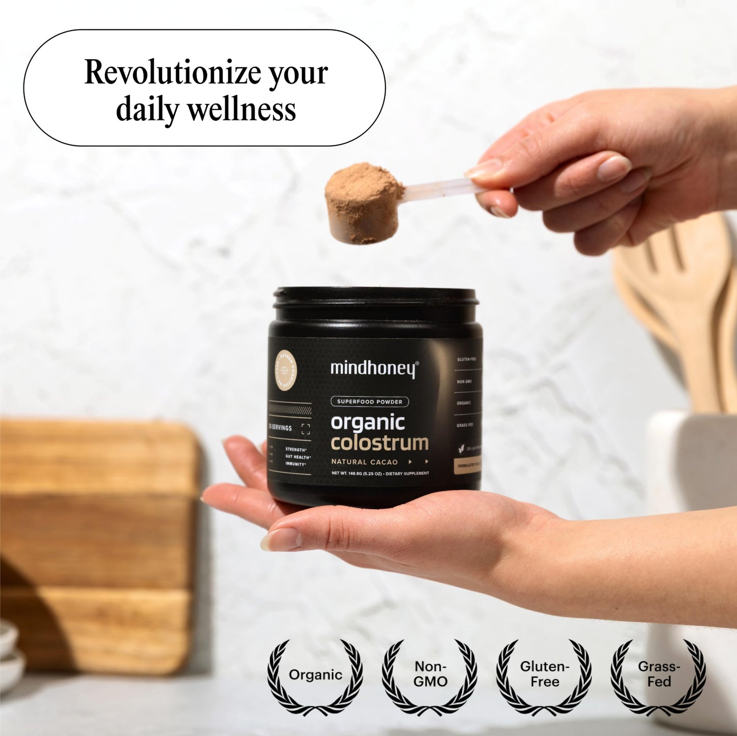MINDHONEY Organic Colostrum Premium Cacao Flavored Powder, 5.25 oz