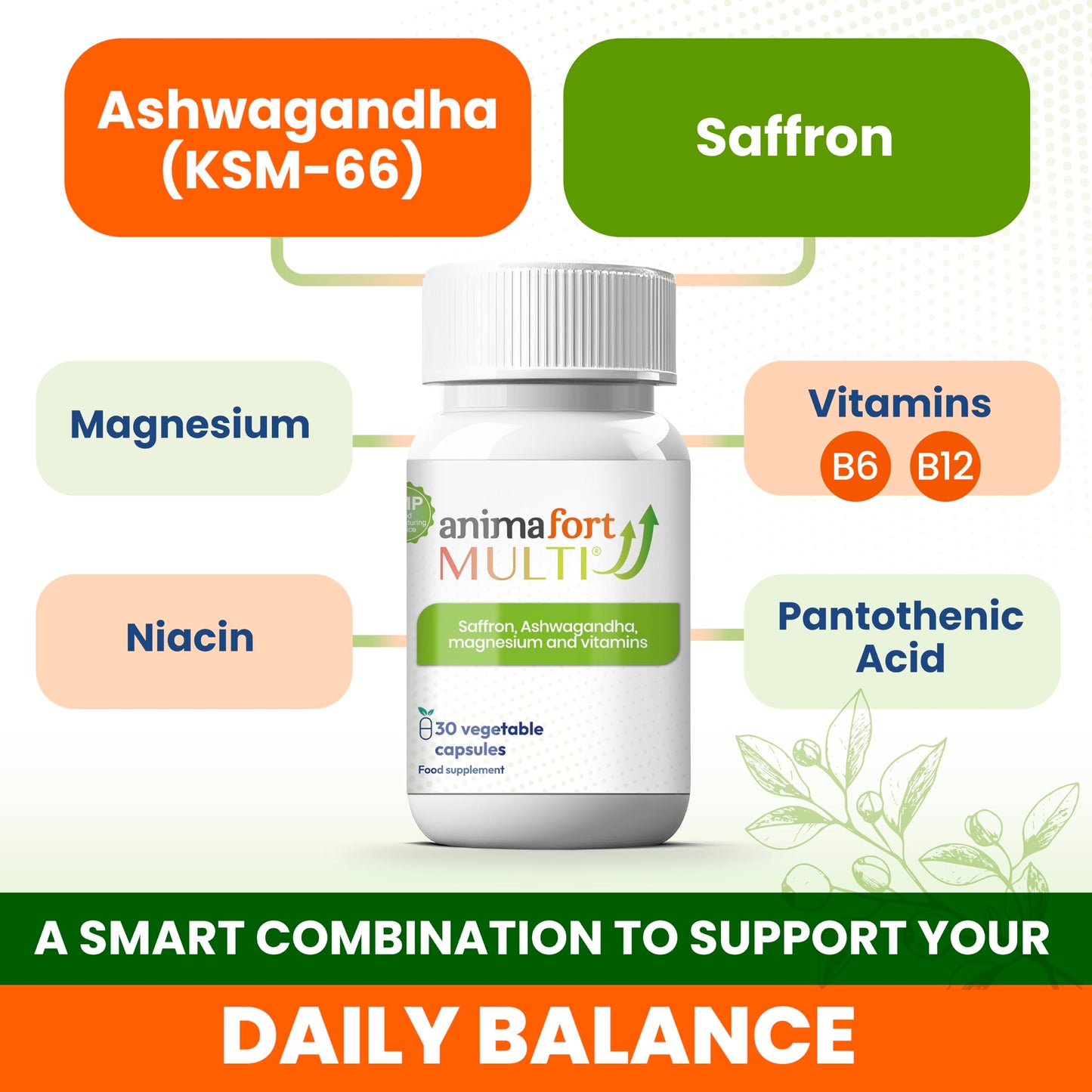 NIAM Laboratorios Ashwagandha KSM-66 + Saffron Mood & Emotional Balance AnimaFort Multi 30 Capsules