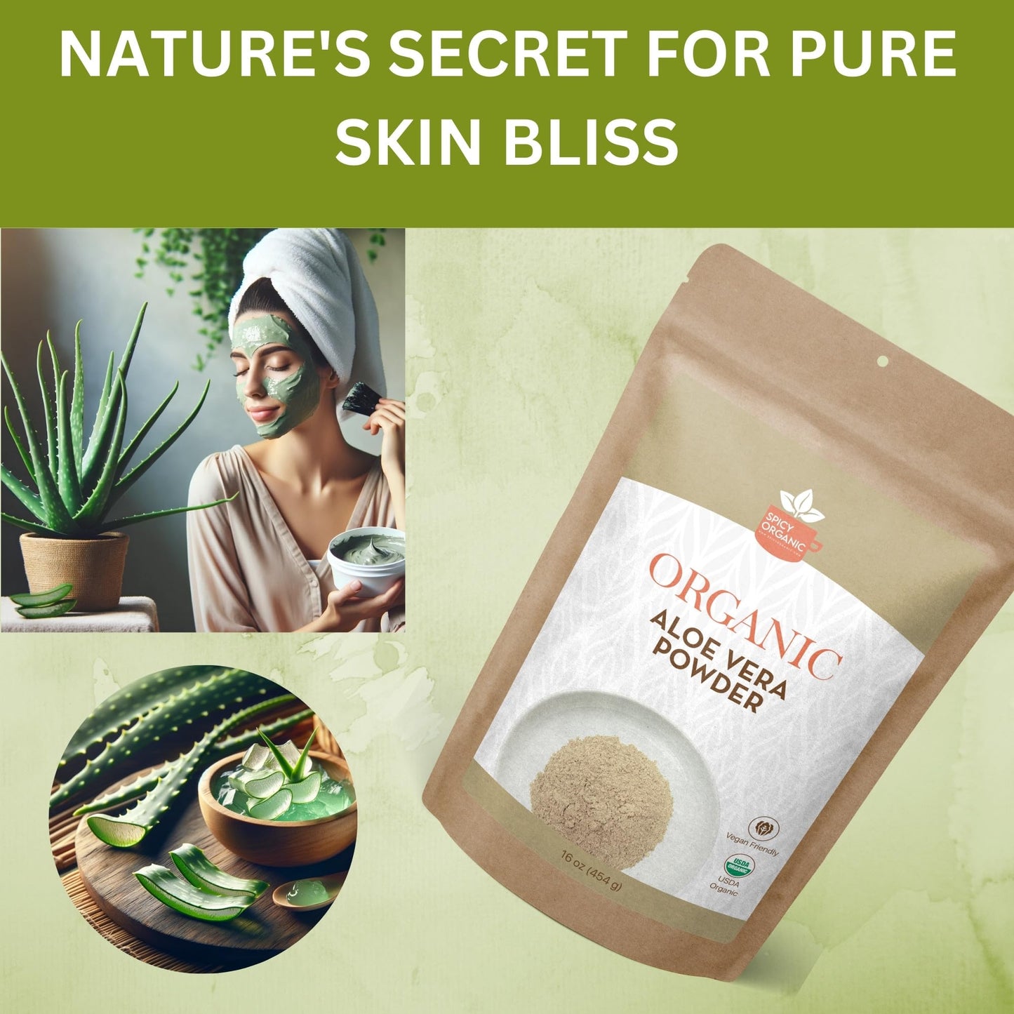 SPICY ORGANIC Aloe Vera Powder for Skin & Hair, Powder, 4 oz