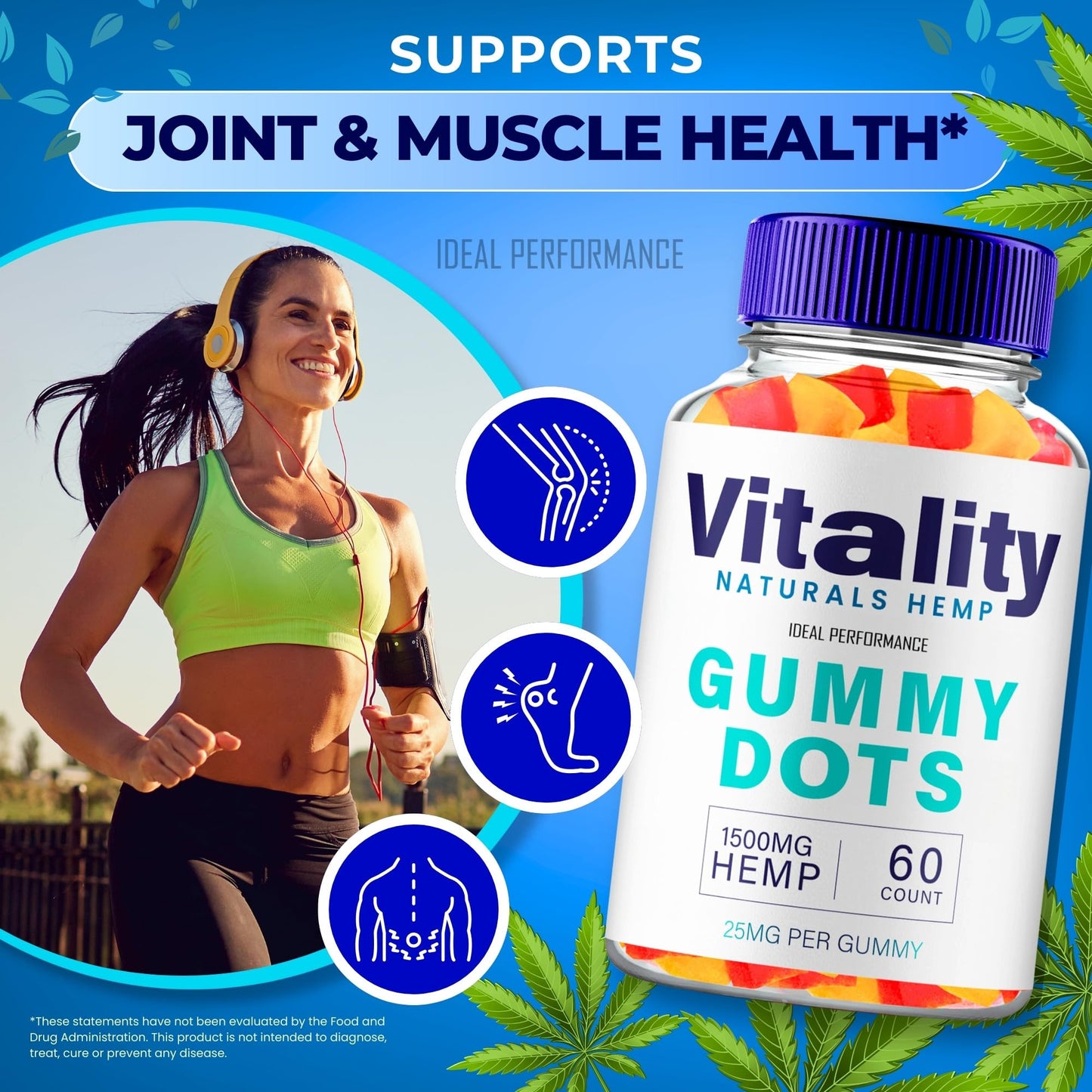 IDEAL PERFORMANCE Vitality Gummy Dots Hemp Gummies with Hemp Seeds Organic Extract, 60 Gummies