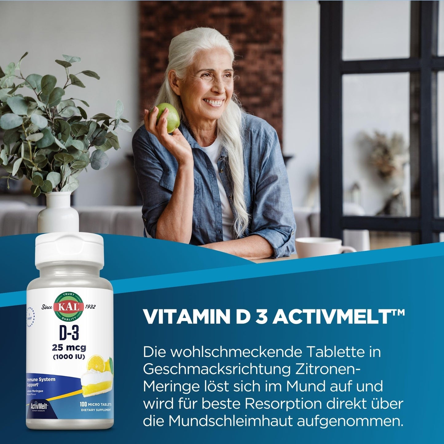 KAL Vitamin D-3 1000 IU Tablets, 100 Tablets
