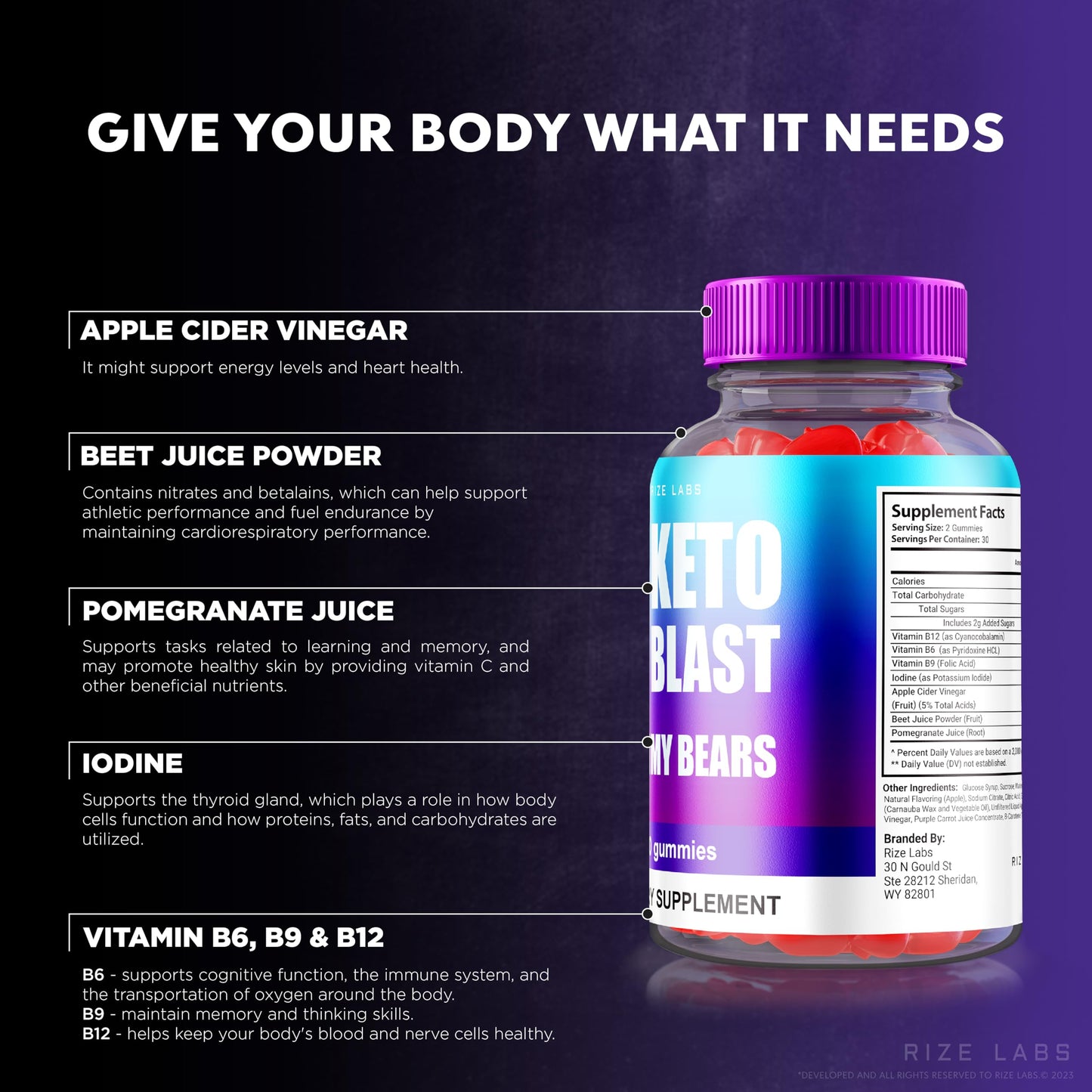 Rize Labs Keto Blast Gummy Bears ACV Gummies Advanced Weight Loss Formula, 60 Count
