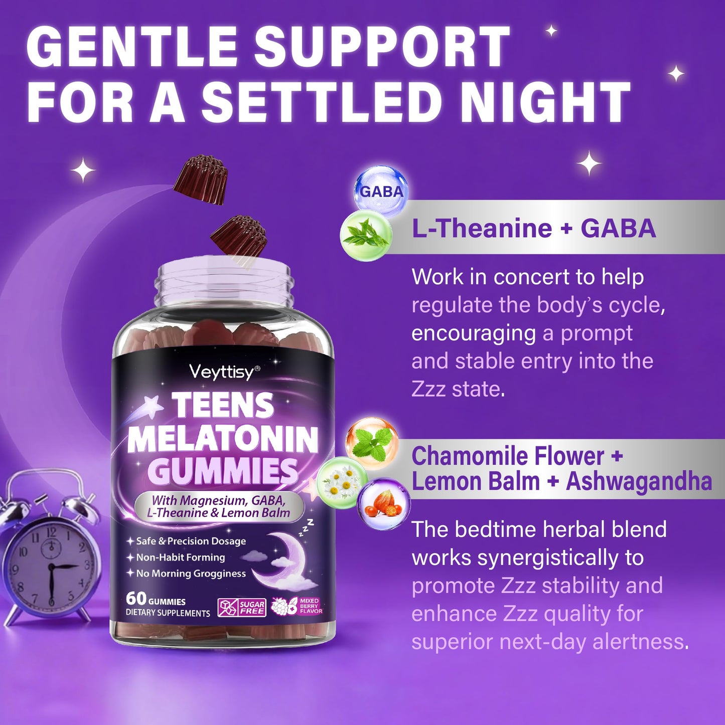 Veyttisy Teens Melatonin Supplement - 1.5mg Precise Dose, 120 Gummies
