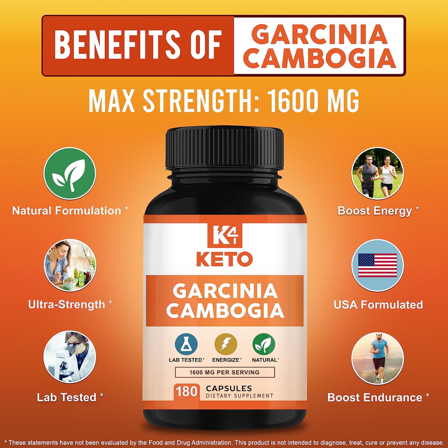 K4 Keto Garcinia Cambogia 1600 mg Capsule, 180 Count
