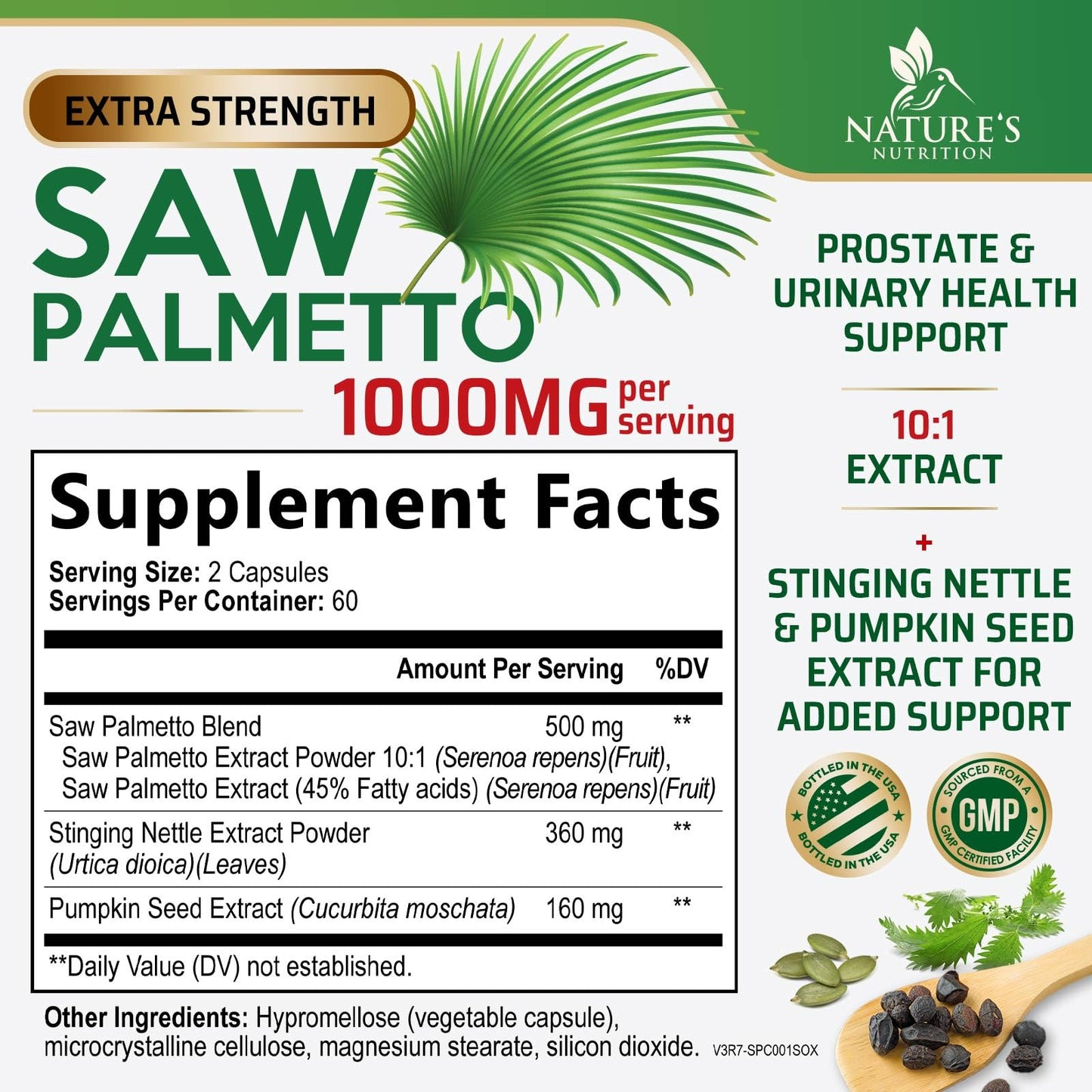 Nature's Nutrition Saw Palmetto for Men 3X Strength Prostate Health Capsules 120 Count