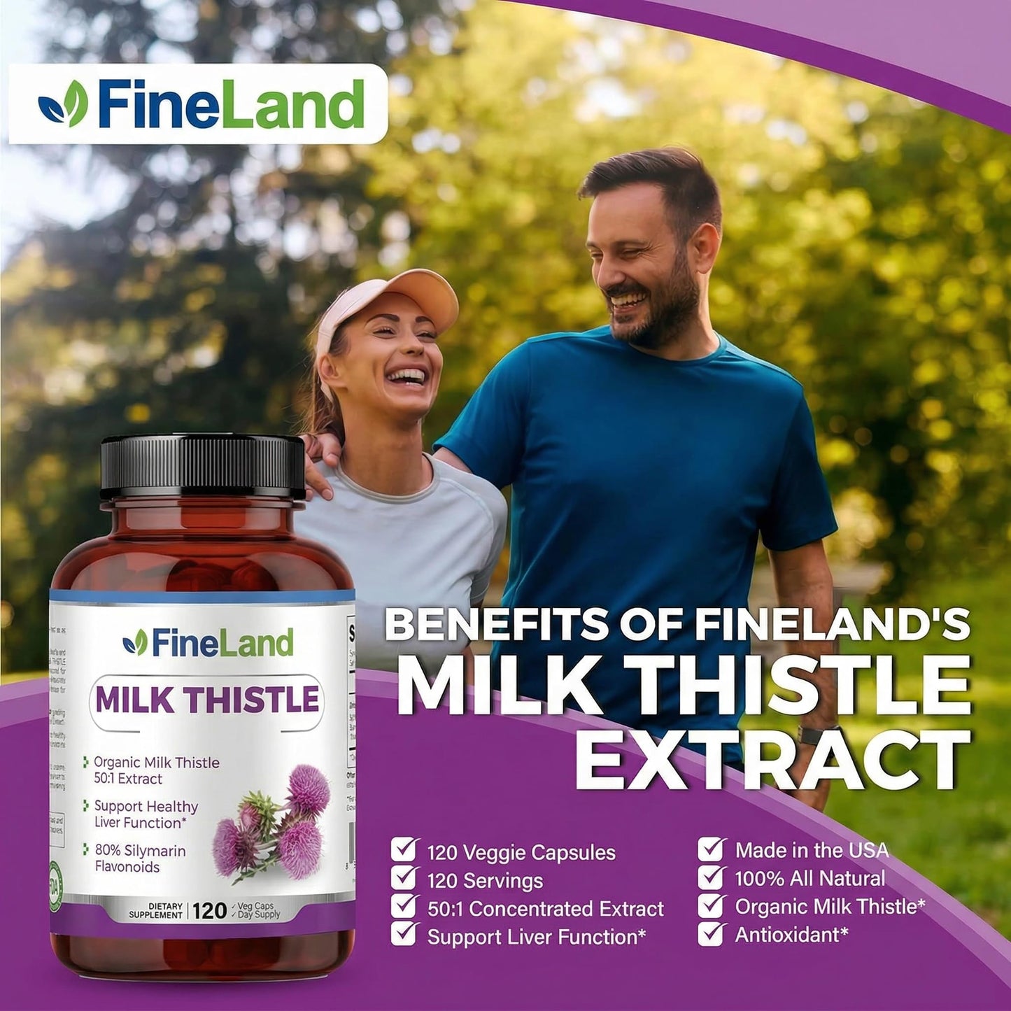 FineLand Milk Thistle 50:1 Extract with 80% Silymarin Flavonoids – Liver & Antioxidant Support, 50X Concentrated Seed Extract, 120 Capsules
