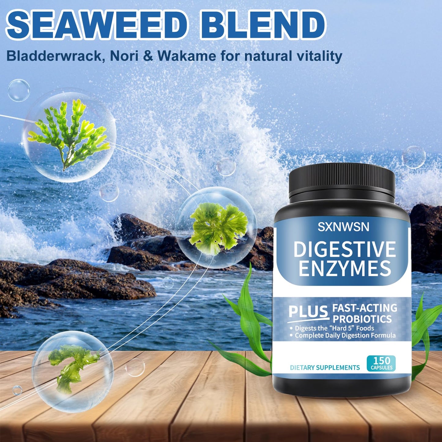 SXNWSN Digestive Enzymes with Bromelain for Gut Health, 150 Vegan Capsules