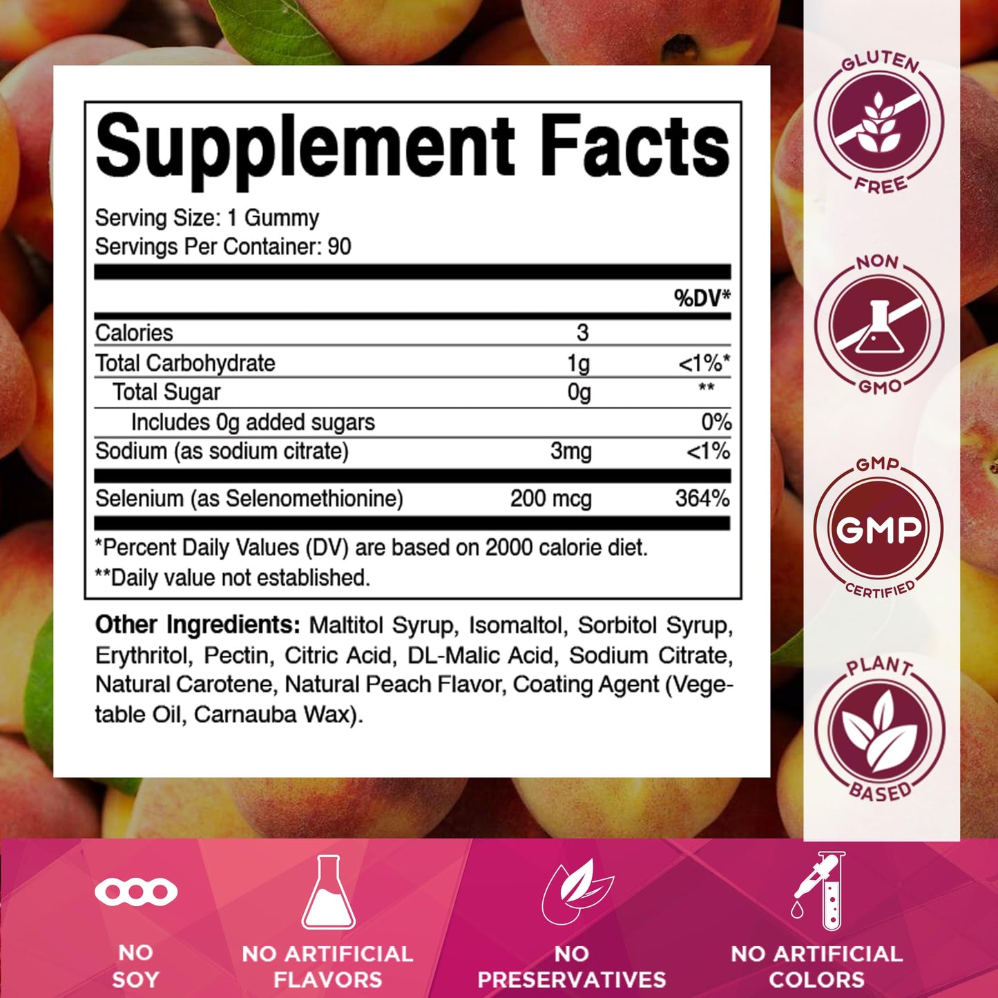 Vitamatic Yeast-Free Selenium Gummies 200mcg Selenomethionine, Essential Trace Mineral, 180 Gummies