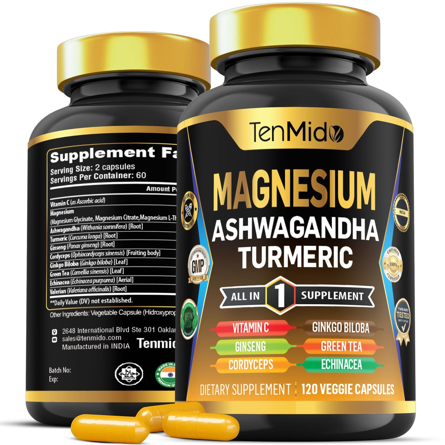 Tenmido Magnesium Supplement Capsules 120 Count
