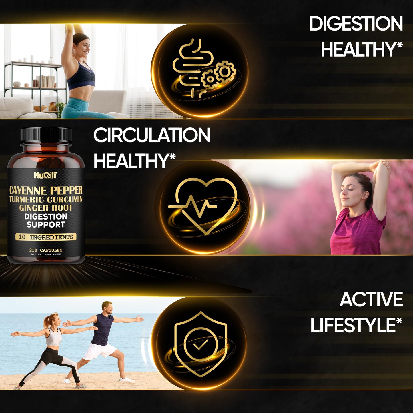 NUQIIT Cayenne Pepper Supplement with Turmeric Curcumin Root, Ginger Root, Ceylon Cinnamon Bark & More, 210 Capsules