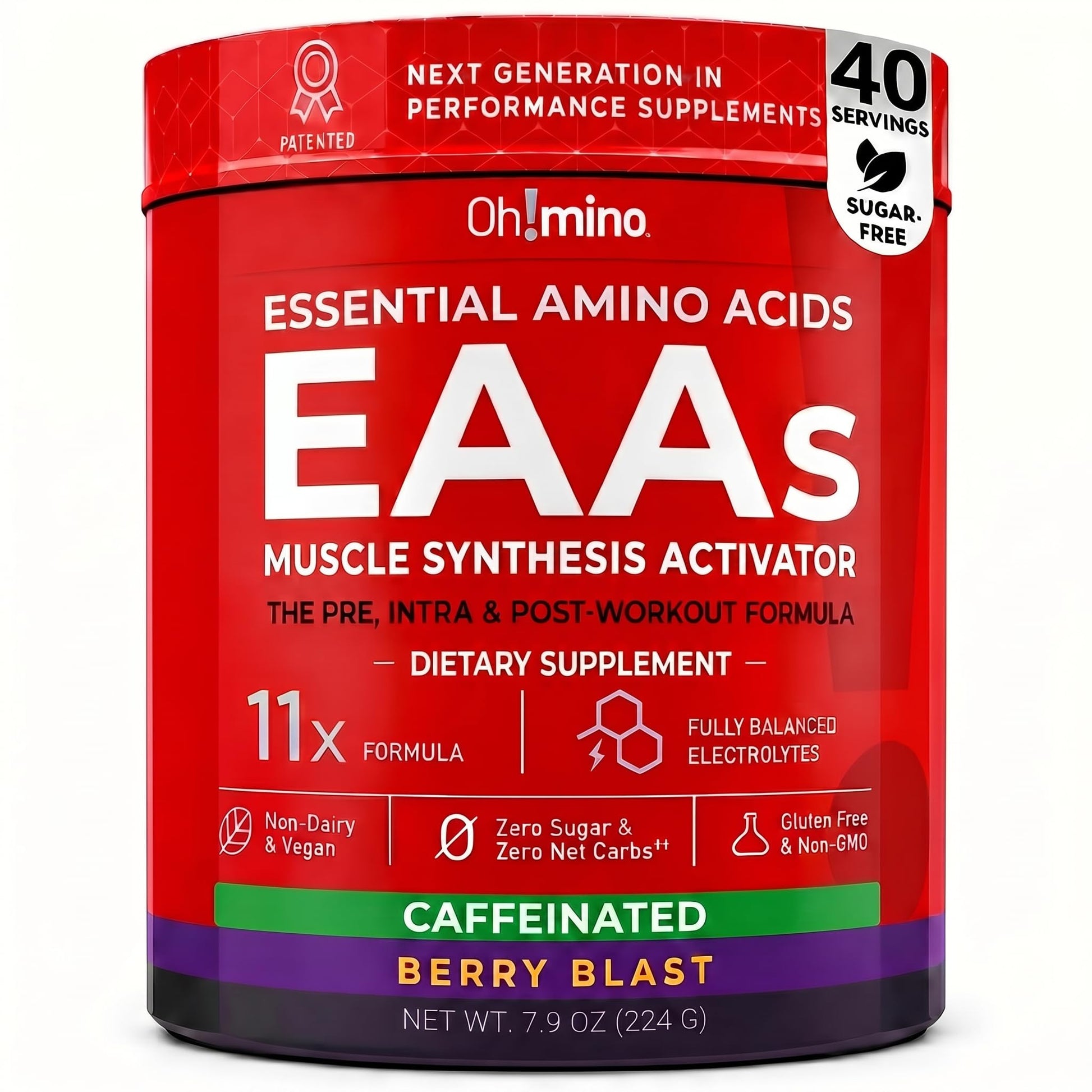 Oh!mino BCAA + EAA Powder, Berry, 40 Servings, 7.9 Ounce