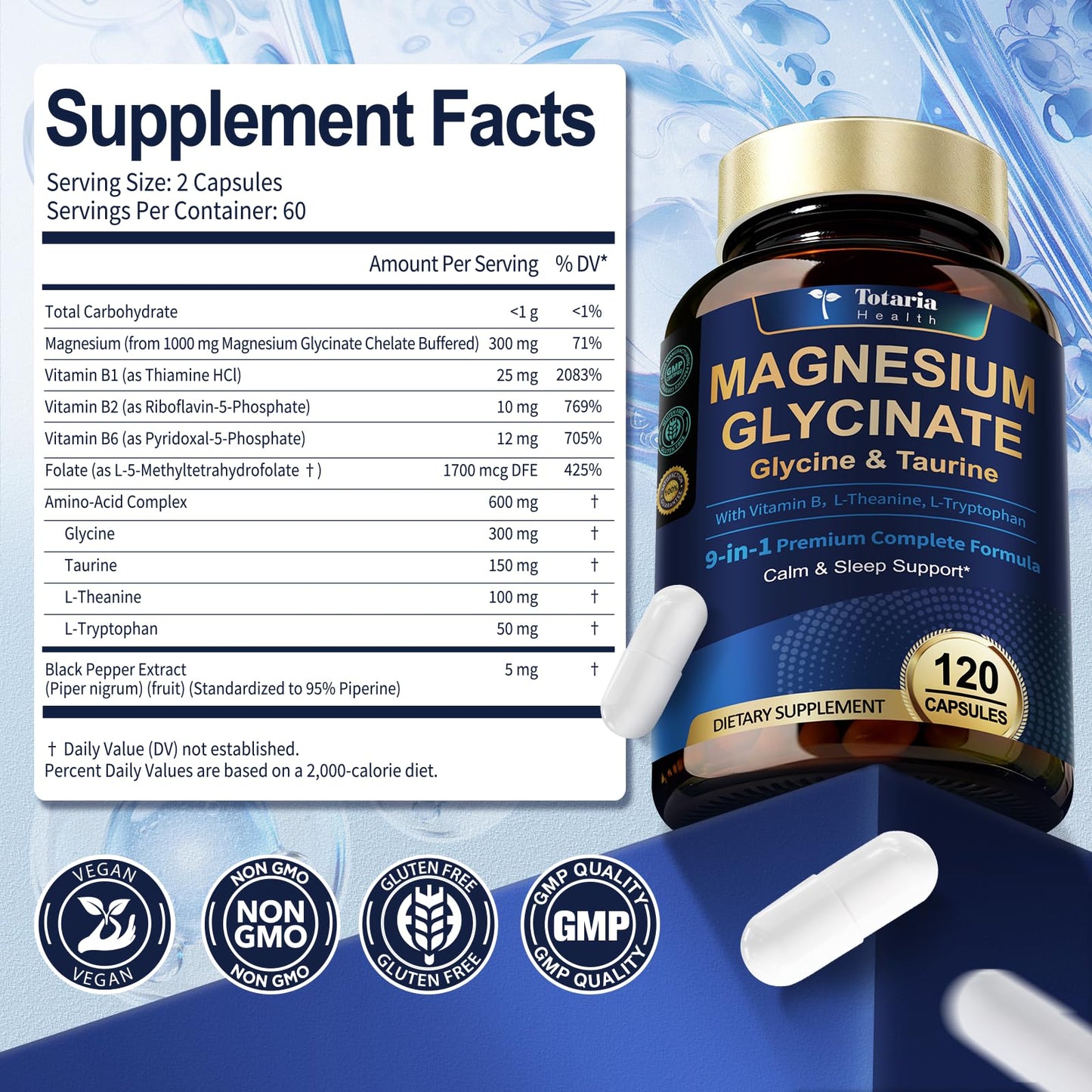 Totaria Magnesium Glycinate 1000mg Capsule, 120 Capsules
