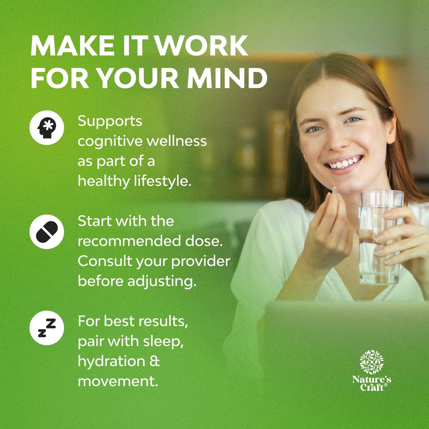Natures Craft Nootropic Memory Supplement for Brain Support Capsule 30 Count