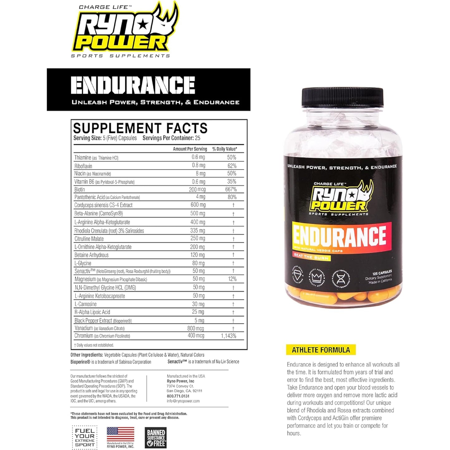 Ryno Power Endurance Capsules 125 Count