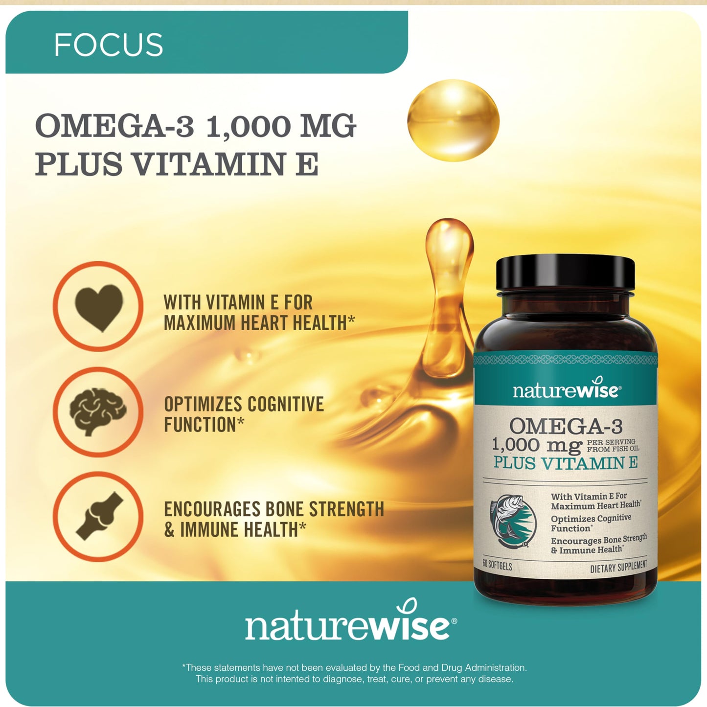 NatureWise High-Potency 1000mg Omega 3 with 600mg EPA, 400mg DHA, & Vitamin E & Vitamin D3 5000iu (125 mcg) Healthy Muscle Function and Immune Support Softgels, 60 Count