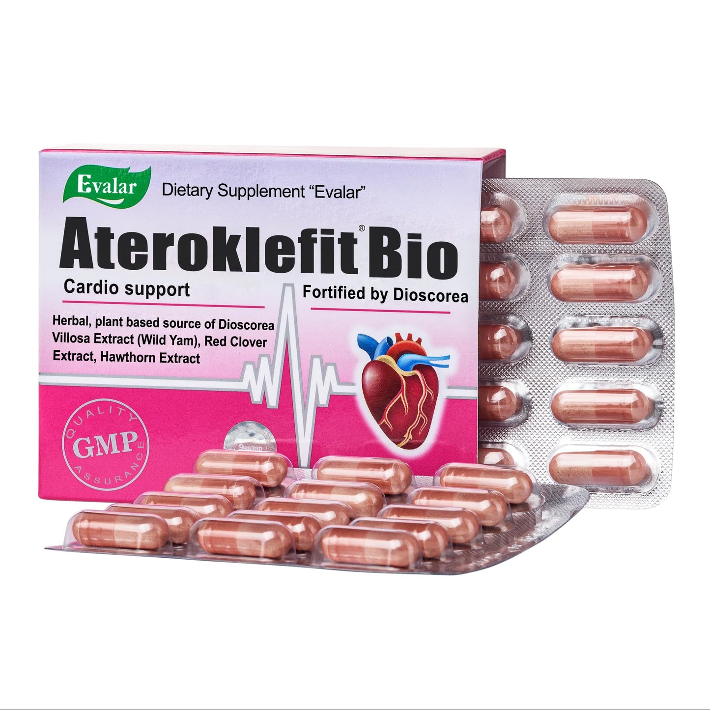 Evalar Dioscorea Villosa Wild Yam Red Clover Extract Ateroklefit Herb Capsules, 30 Count