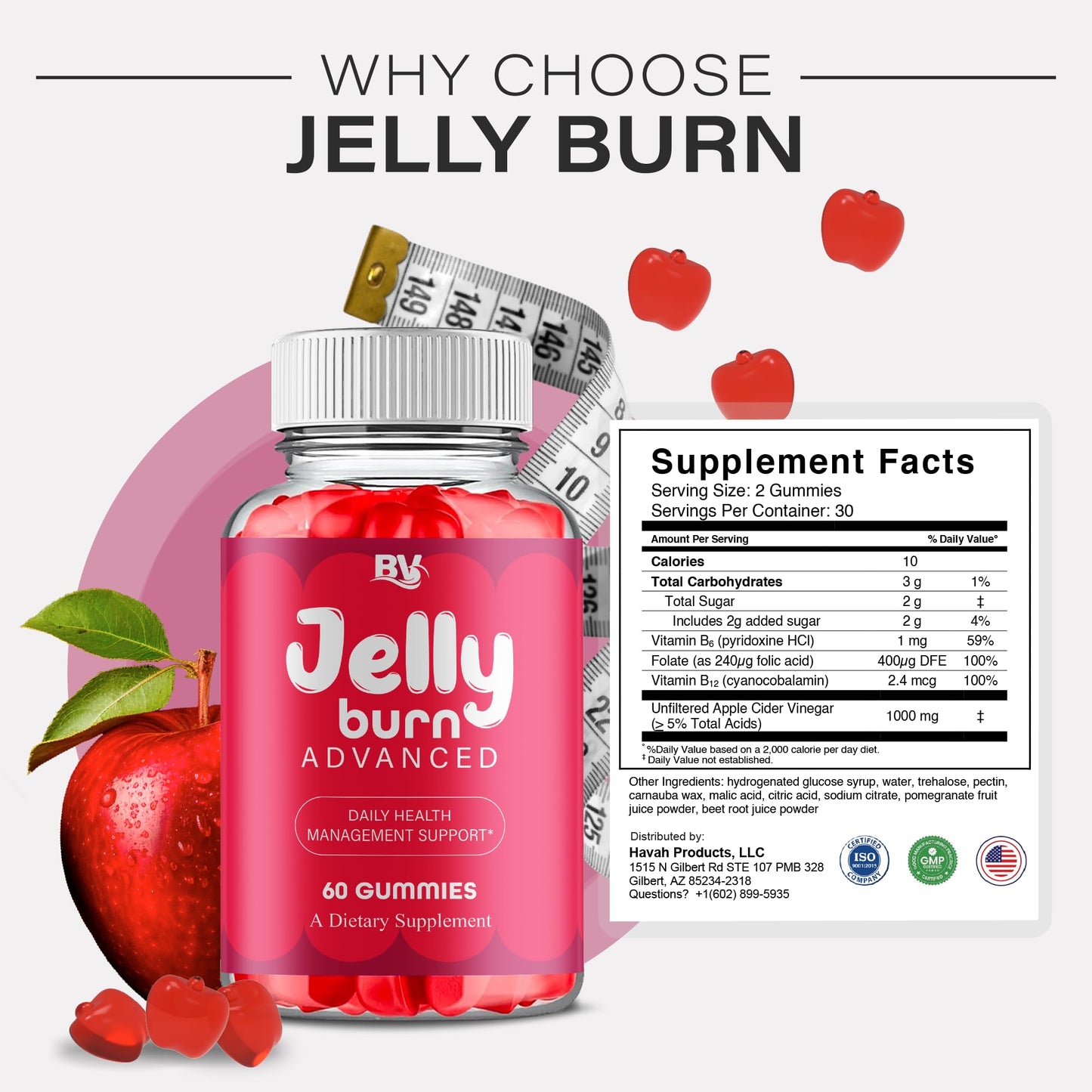BLUE VIBE Jelly Burn Advanced Health Support Gummy Formula, 60 Gummies