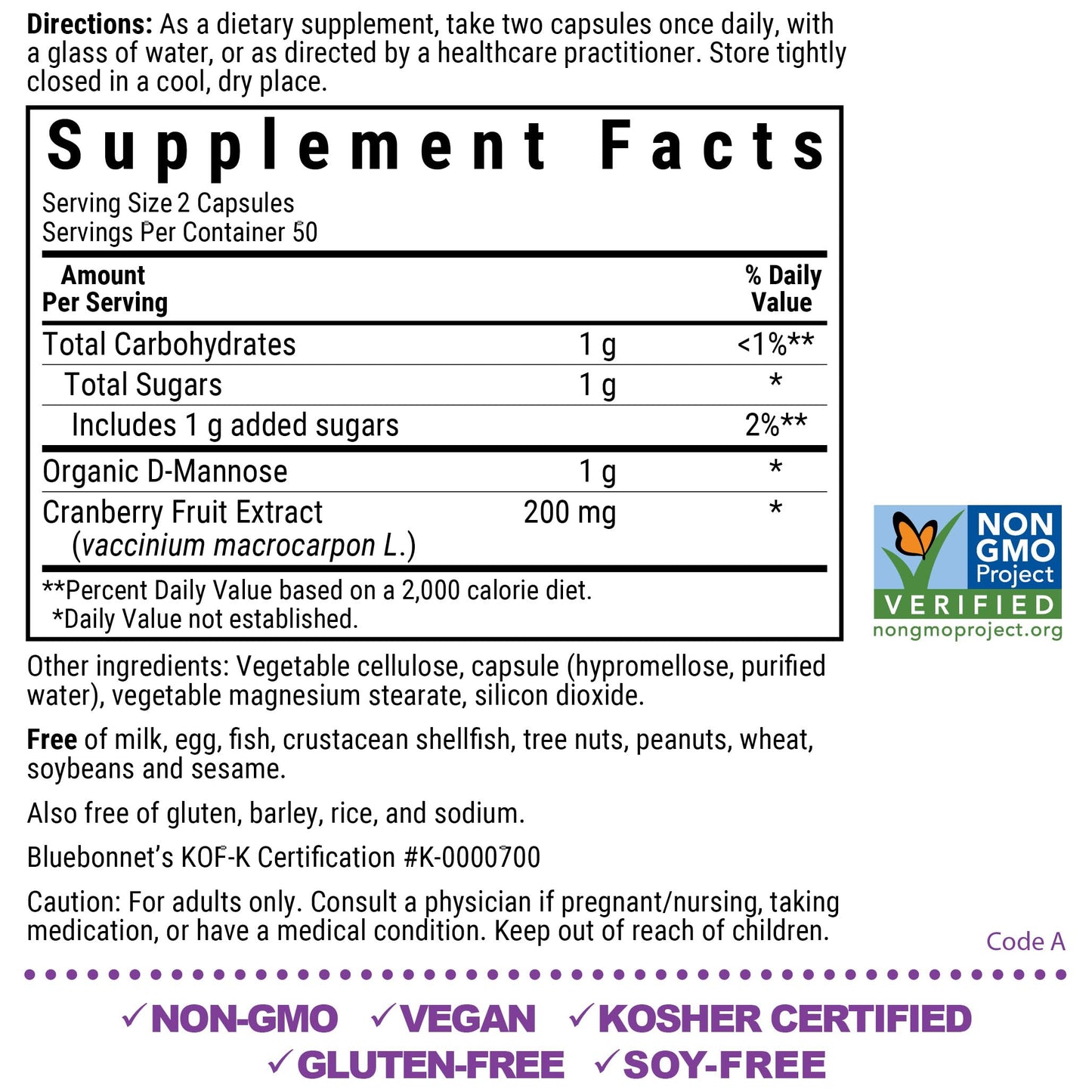 BlueBonnet D-Mannose & Cranberry Capsules, 100 Capsules