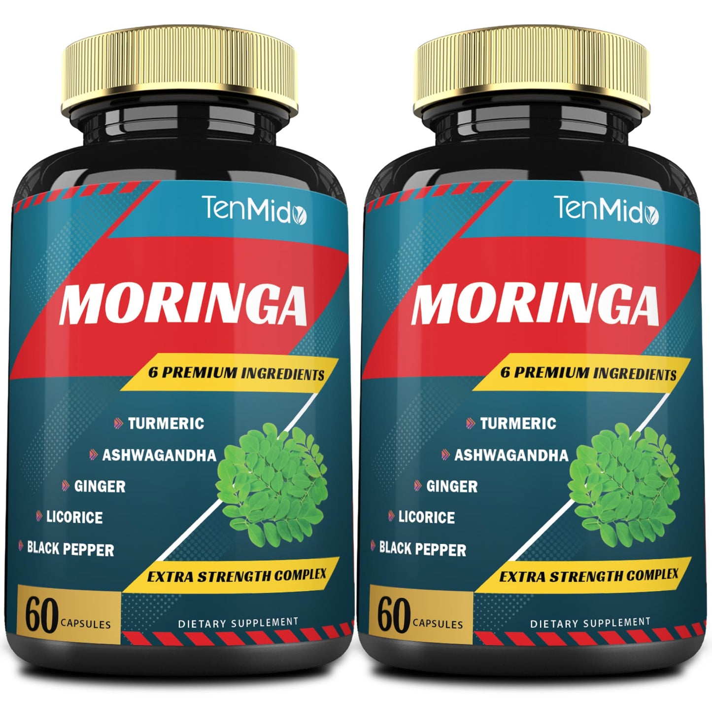 Tenmido Moringa Capsules with Turmeric, Ashwagandha, Ginger, Licorice & Black Pepper, Immune Support & Energy Booster, 120 Capsules