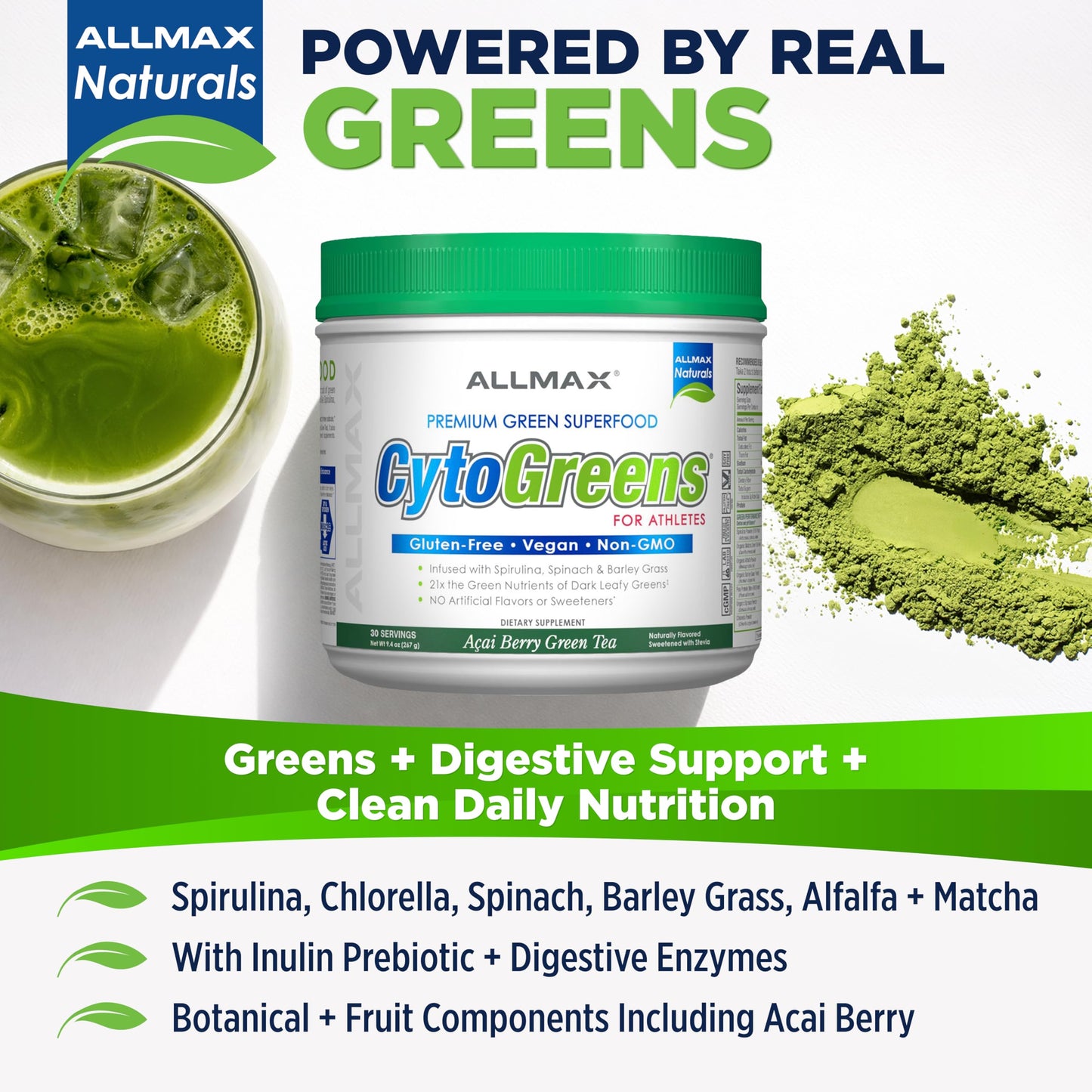 ALLMAX Naturals CytoGreens Super Greens Powder, 9.4 Ounce