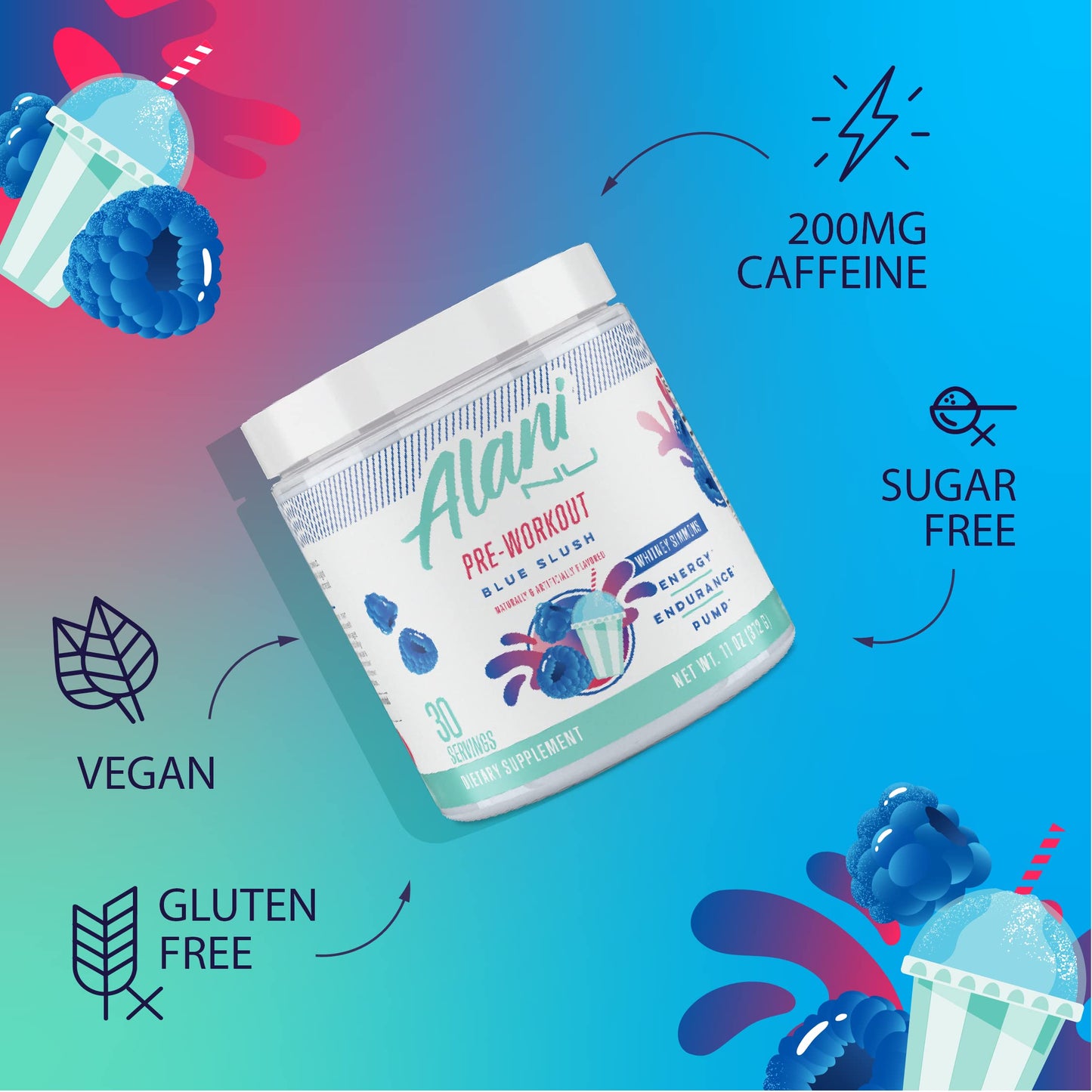 Alani Nu Pre Workout Powder Blue Slush 11 Ounce