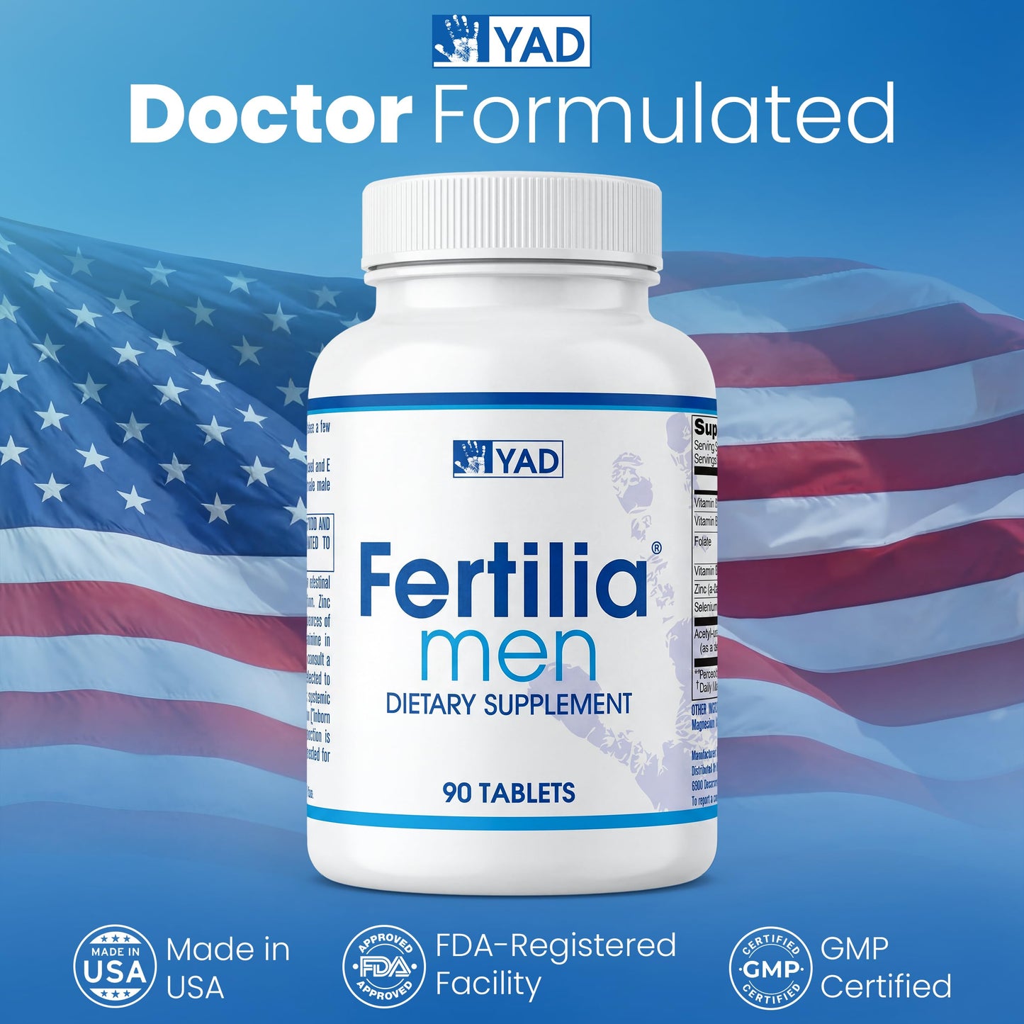 Fertilia Men's Fertility Support Pre-Conception Supplement with L-Carnitine, Zinc & Antioxidants, Non-GMO, Gluten-Free, Dairy-Free, 90 Tablets