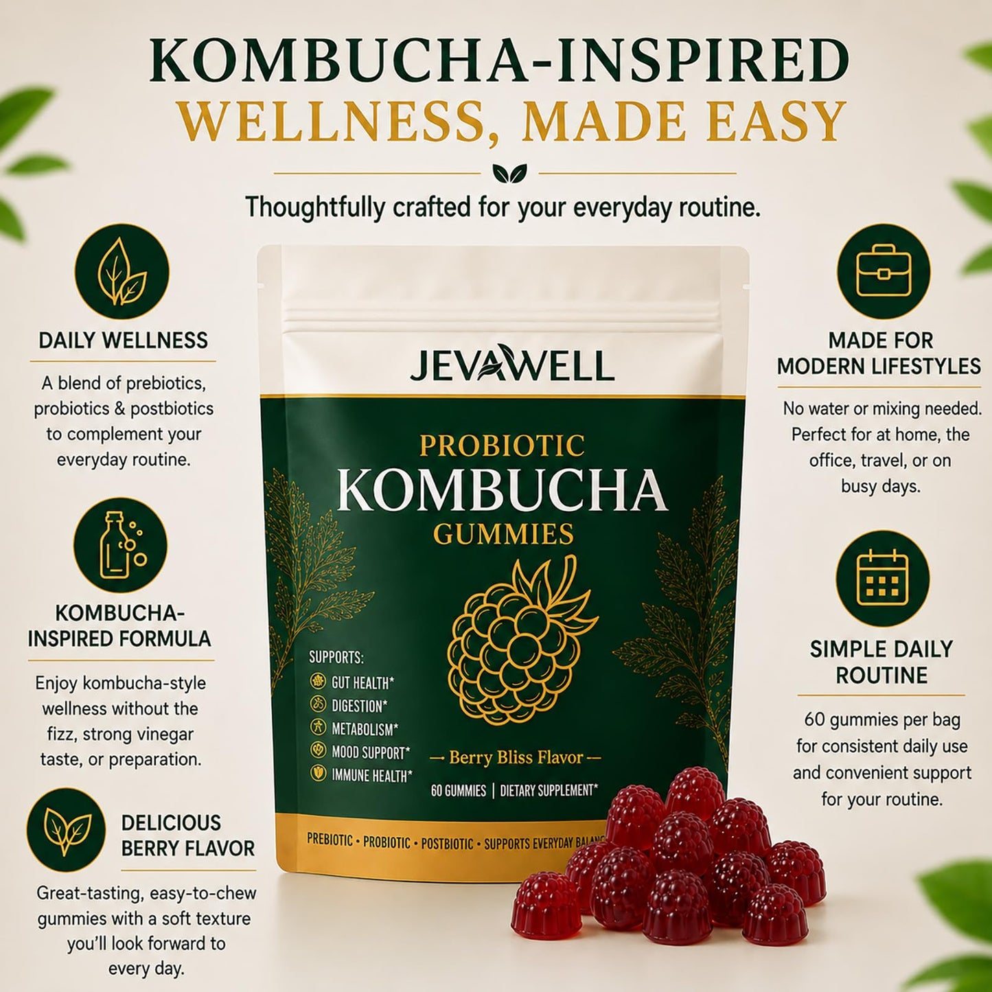 MilkyBump Jevawell Probiotic Kombucha Gummies 1 Count