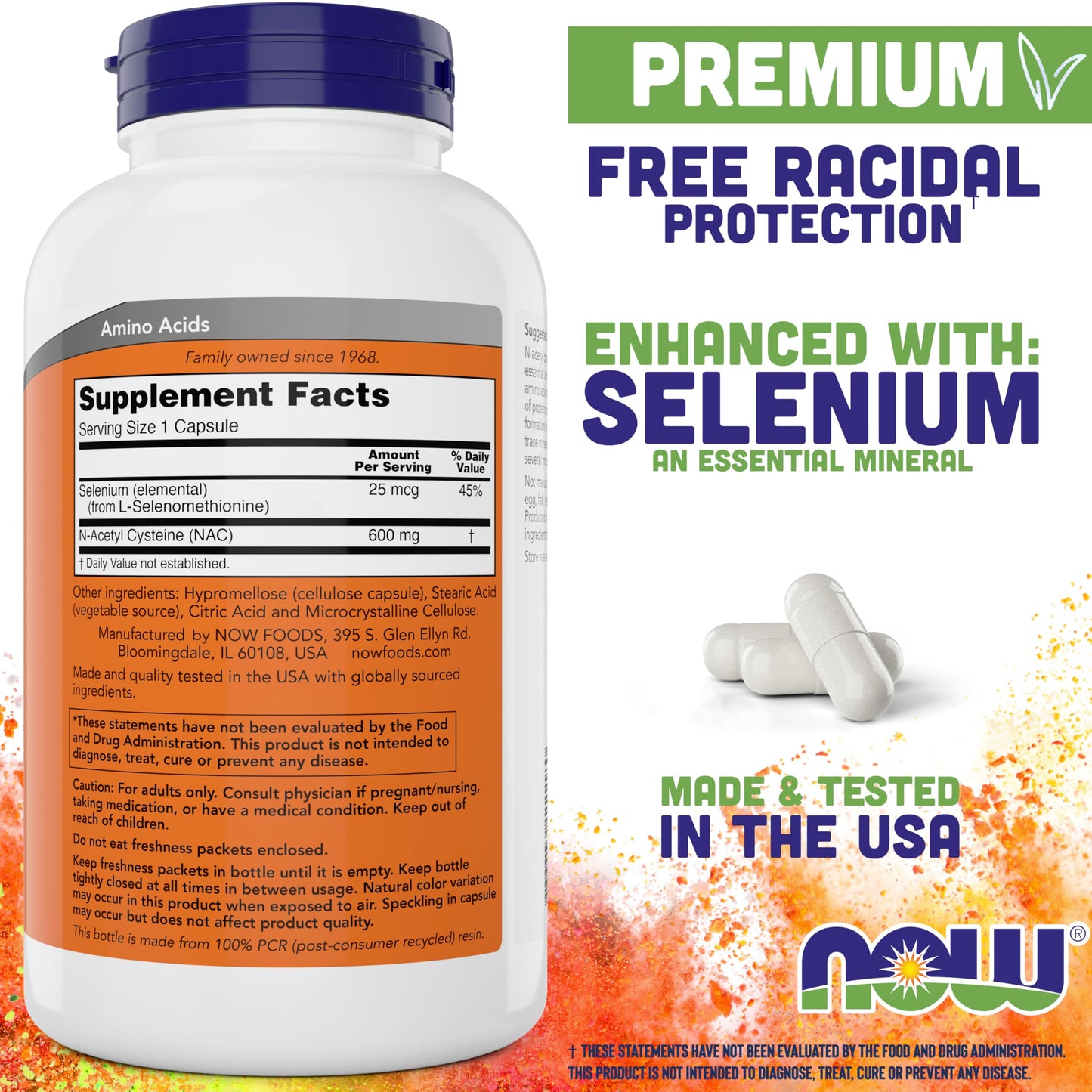 NOW Foods N-Acetyl Cysteine with Selenium NAC 600 mg Capsules 800