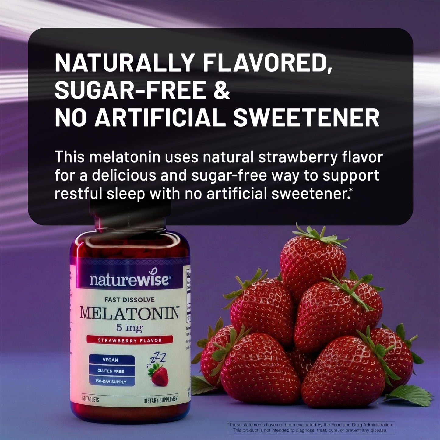 NatureWise Melatonin 5mg Sugar Free Fast Dissolve Melatonin Supplement - Non-GMO, Vegan, USA Manufactured, 150 Tablets