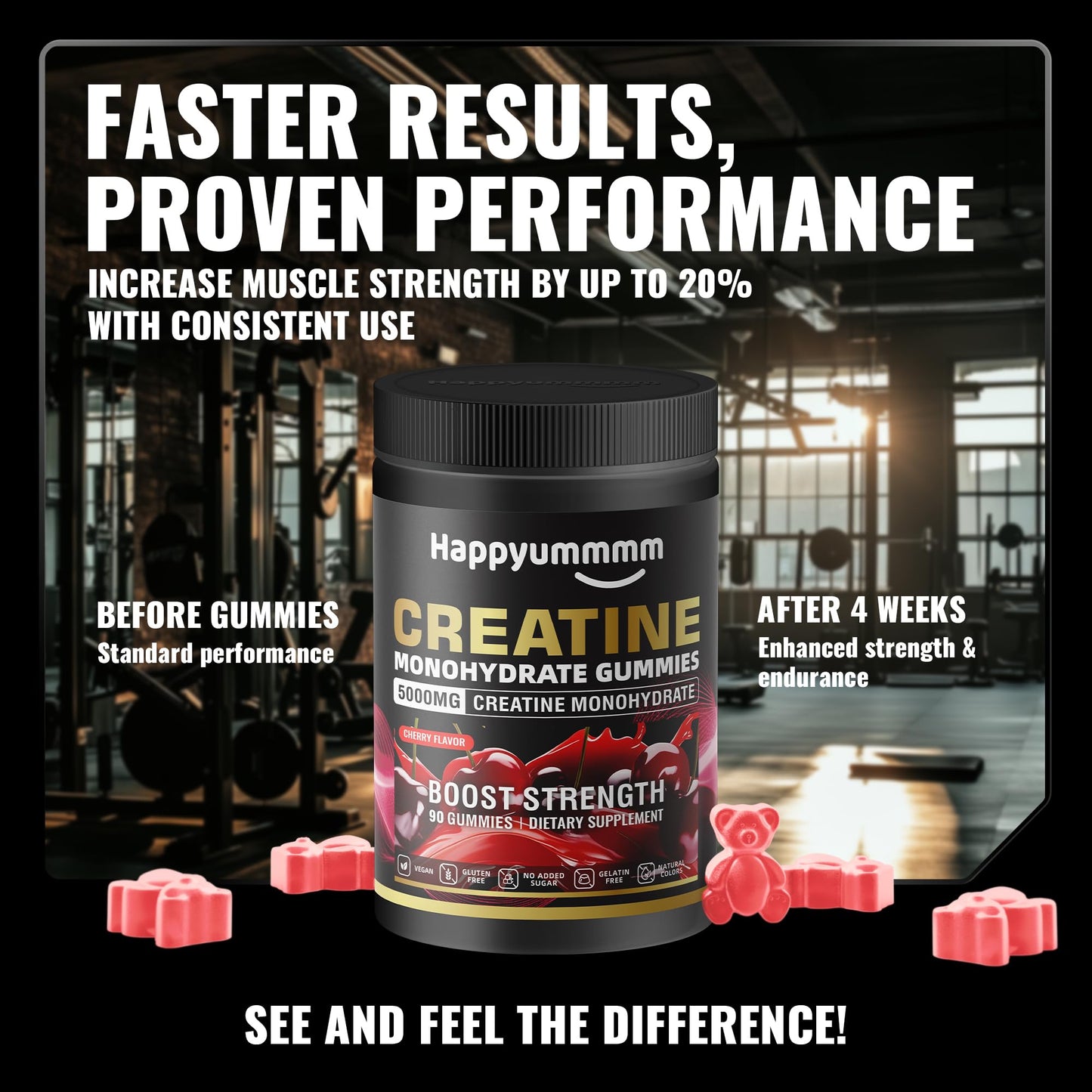 Happyummmm nutrition Creatine Monohydrate Gummies, 90 Gummies