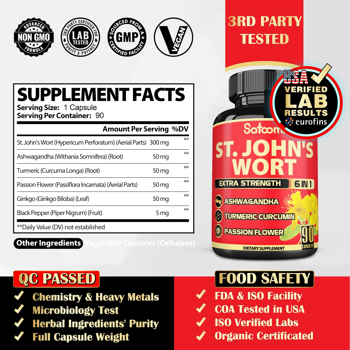 Satoomi St. John's Wort Veggie Capsules 90 Count
