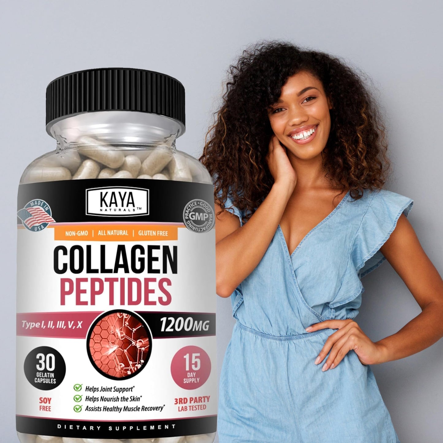Kaya Naturals Multi Collagen Peptides Complex Capsules, 30 Count