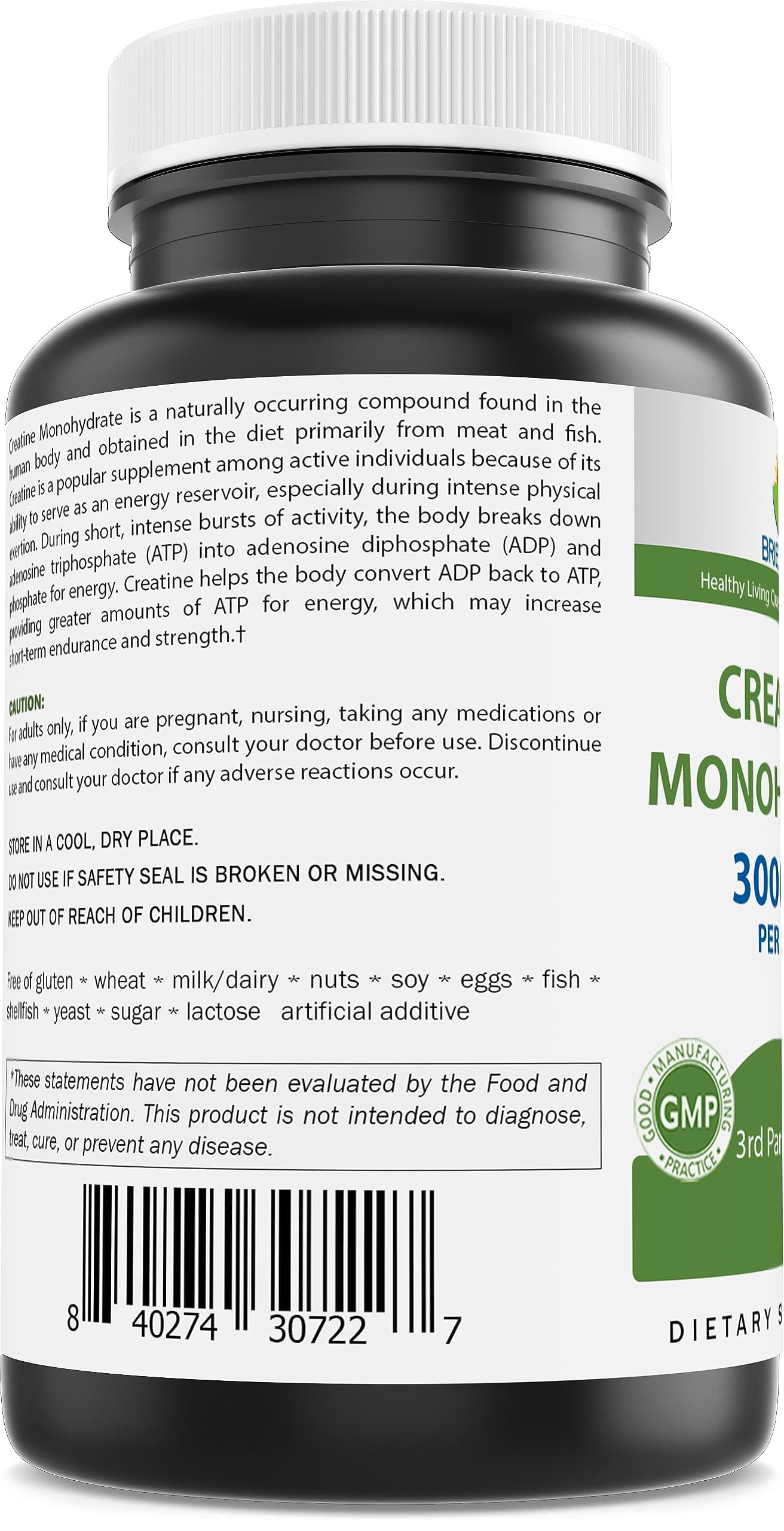 Brieofood Creatine Tablets 3000 mg per Serving, 240 Count