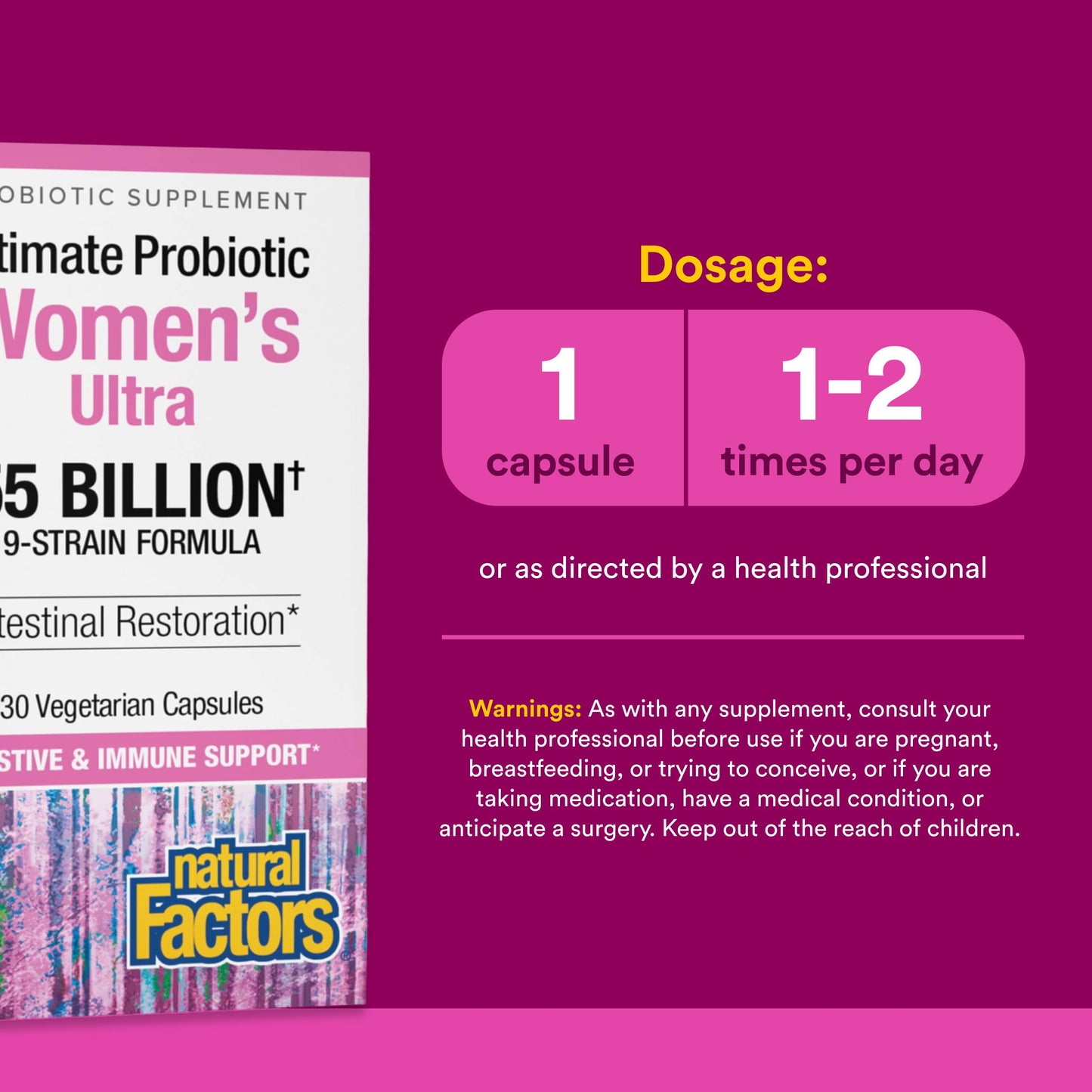 Natural Factors Ultimate Probiotic Women's Ultra 55 Billion Capsules, 30 Count