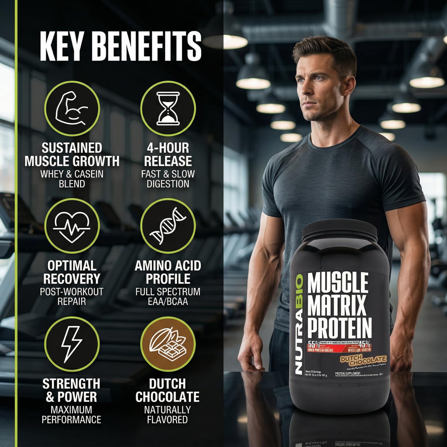 NutraBio Muscle Matrix Protein Powder Dutch Chocolate 32 Servings