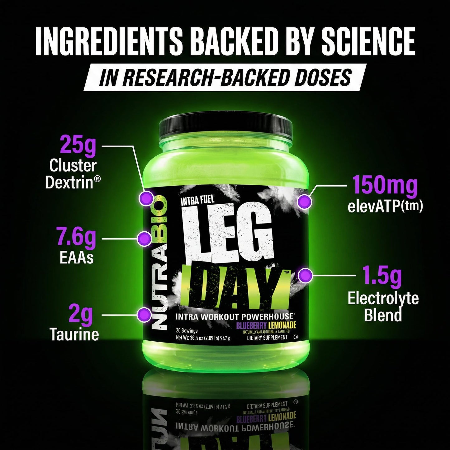 NutraBio Leg Day Intra Workout Powder, 20 Servings