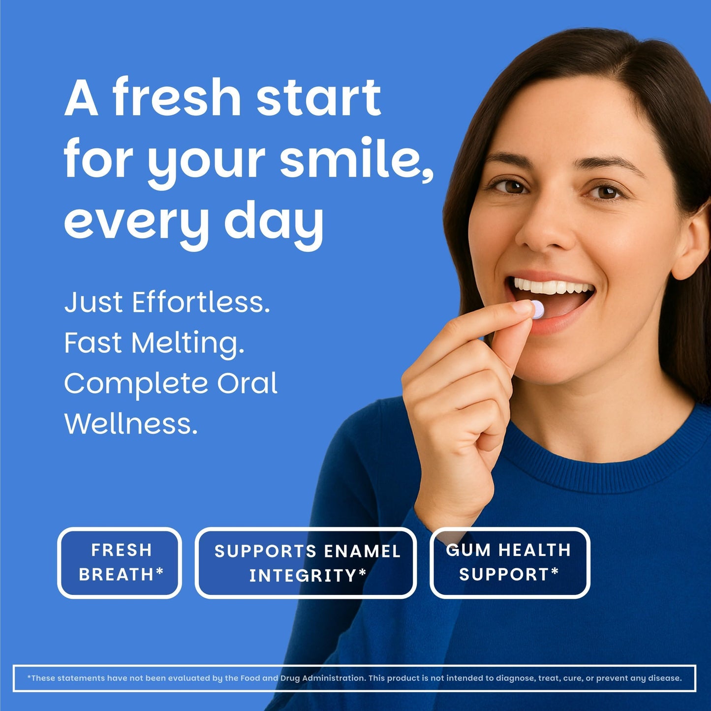 EZ Melts Oral Health Complete Oral Probiotic Supports Gum Health, Fresh Breath & Helps Relieve Occasional Dry Mouth - No Artificial Flavors, Non-GMO & Vegan, 60 Tablets