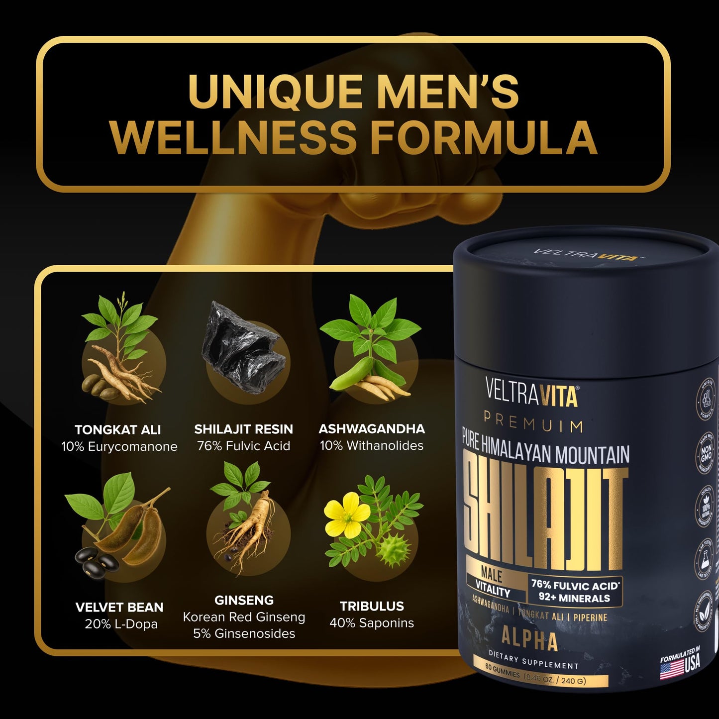 VeltraVita Alpha Shilajit Gummies 60 Count