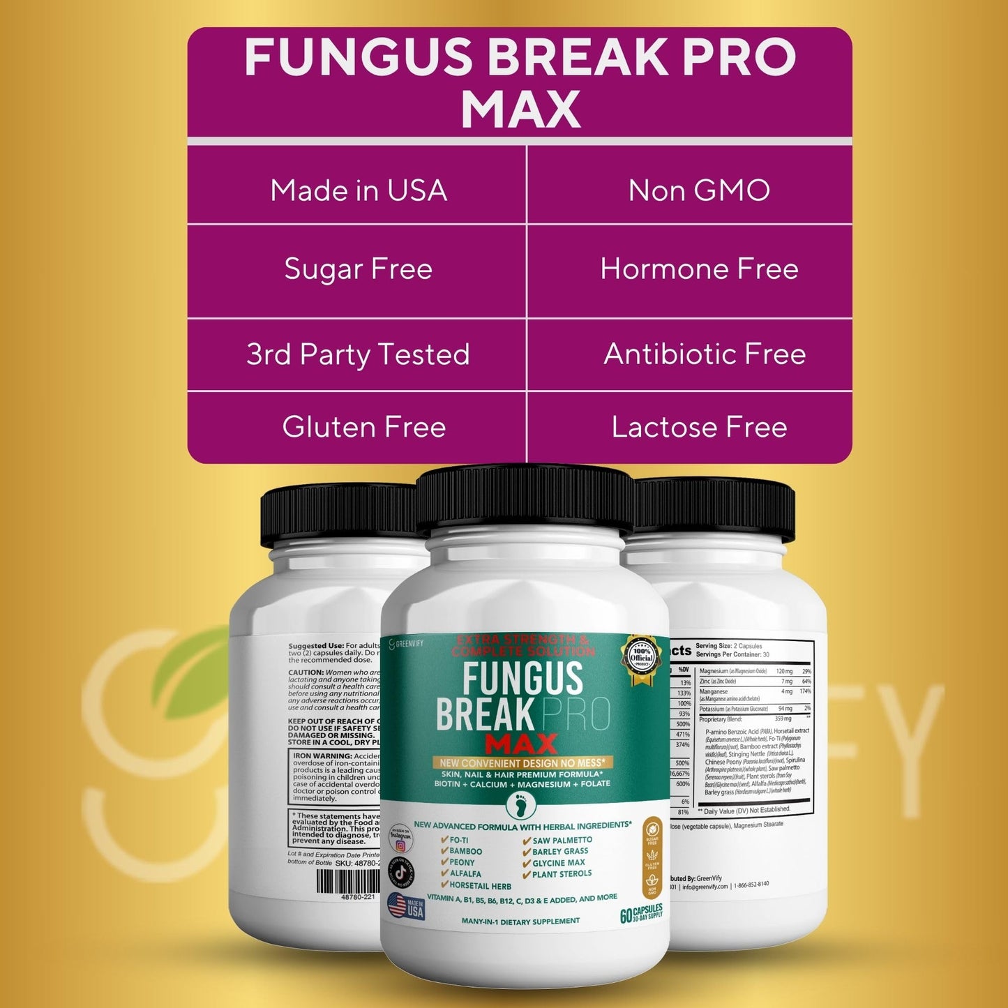 GREENVIFY Fungus Break Pro Max Nail & Hair Supplement Capsule, 60 Capsules