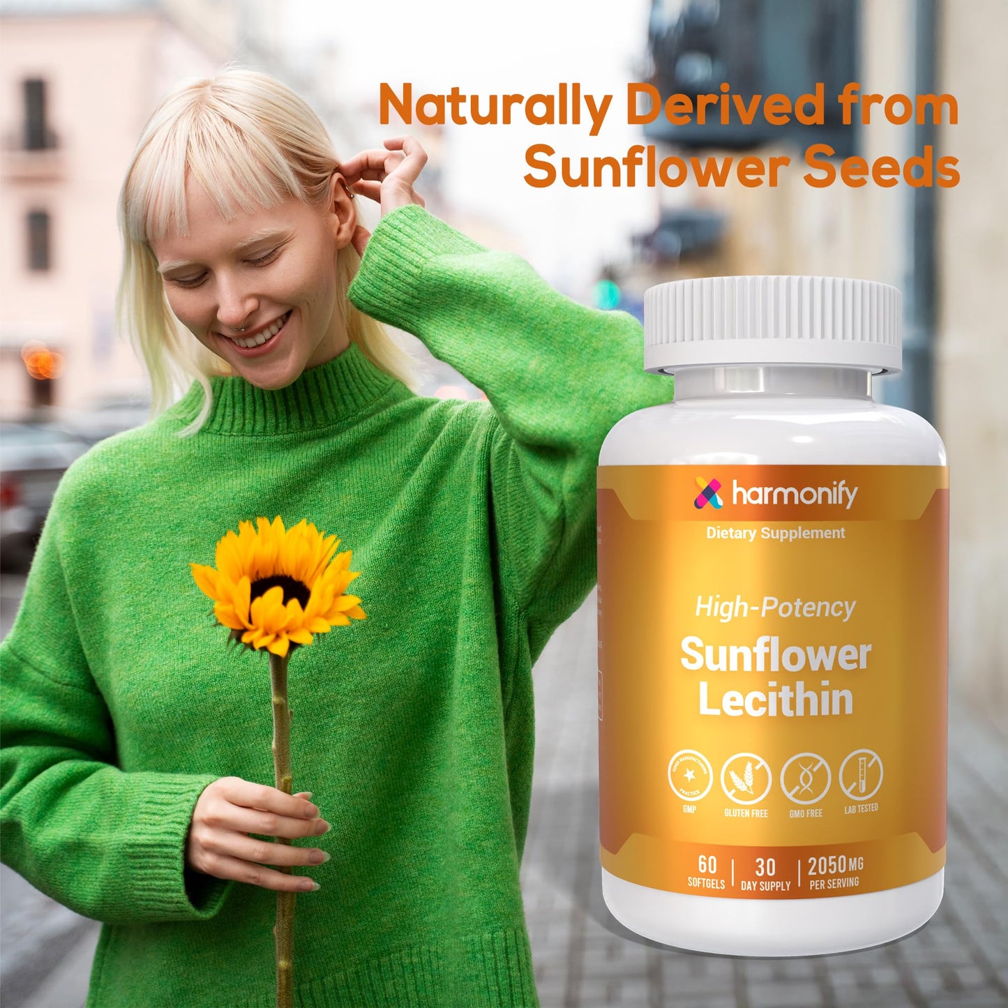 HARMONIFY Sunflower Lecithin Wellness Supplement 2050 mg High-Potency, Non-GMO & Gluten-Free, 60 Softgels