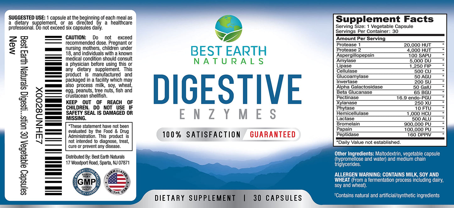 Best Earth Naturals Digestive Enzymes Maximum Strength Formula to Help Promote Healthy Digestion Vegetable Capsules, 30 Count